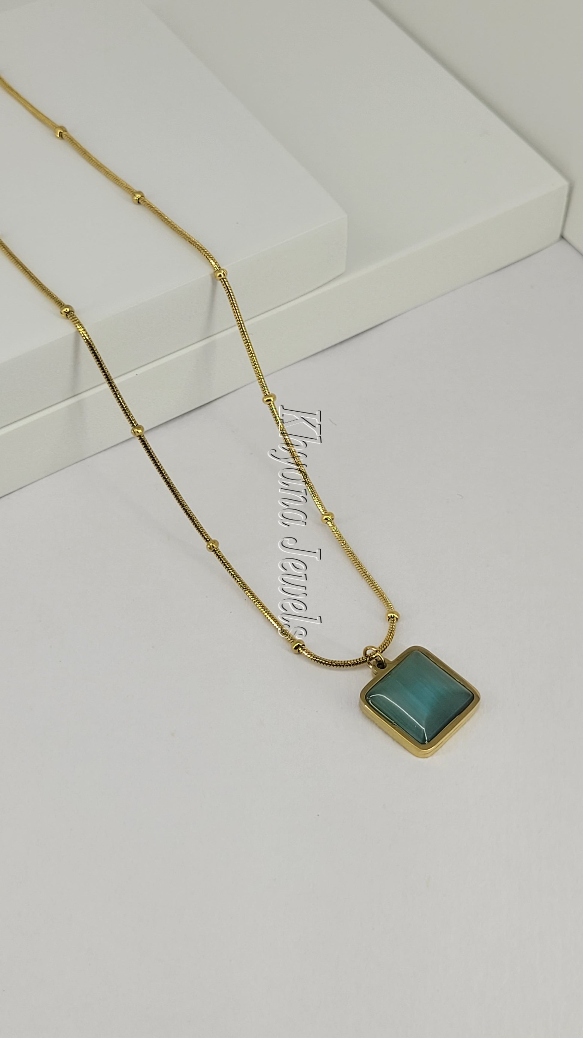 Elegant Gold Plated Anti-Tarnish Mint-Green Gemstone Necklace