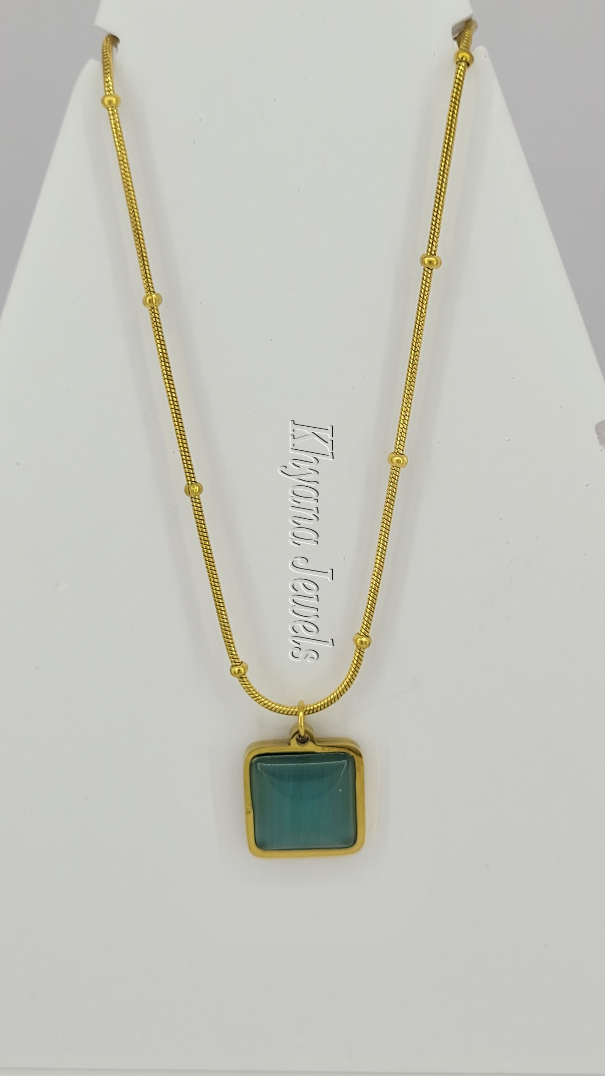 Elegant Gold Plated Anti-Tarnish Mint-Green Gemstone Necklace