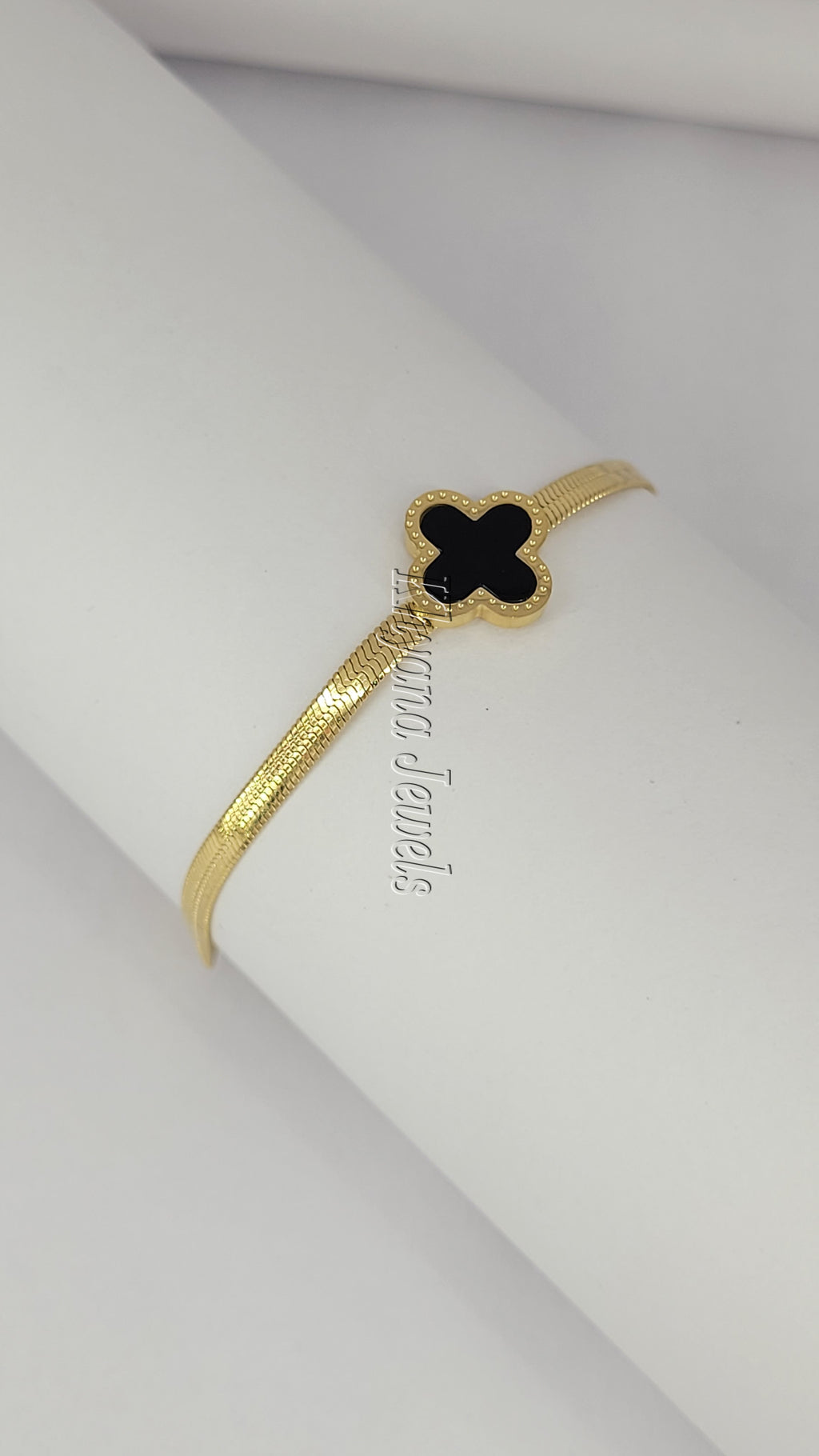 Black Clover Charm Gold Plated Flat Chain Bracelet