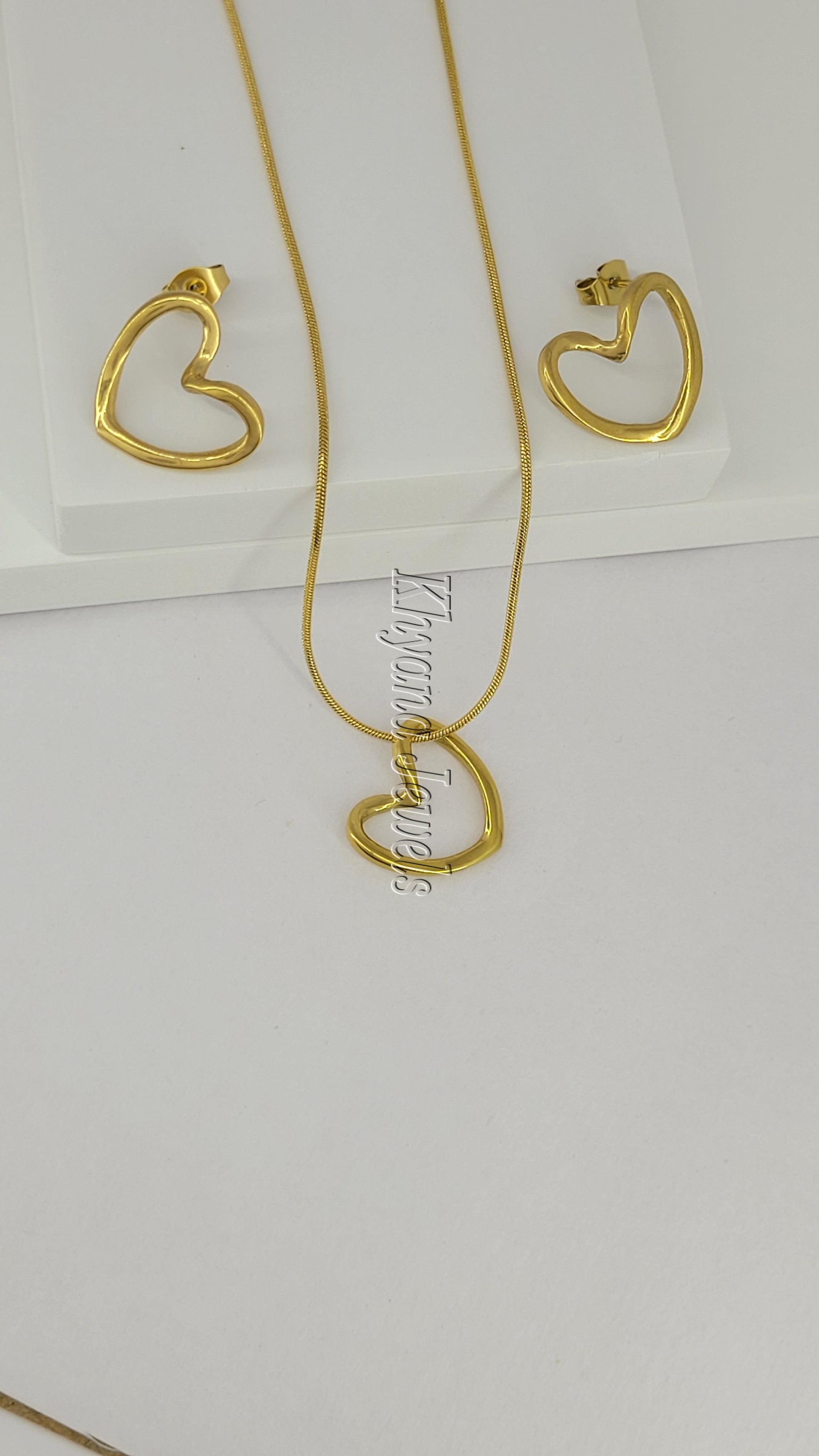 Open Heart Pendant & Earrings Gold Plated Set