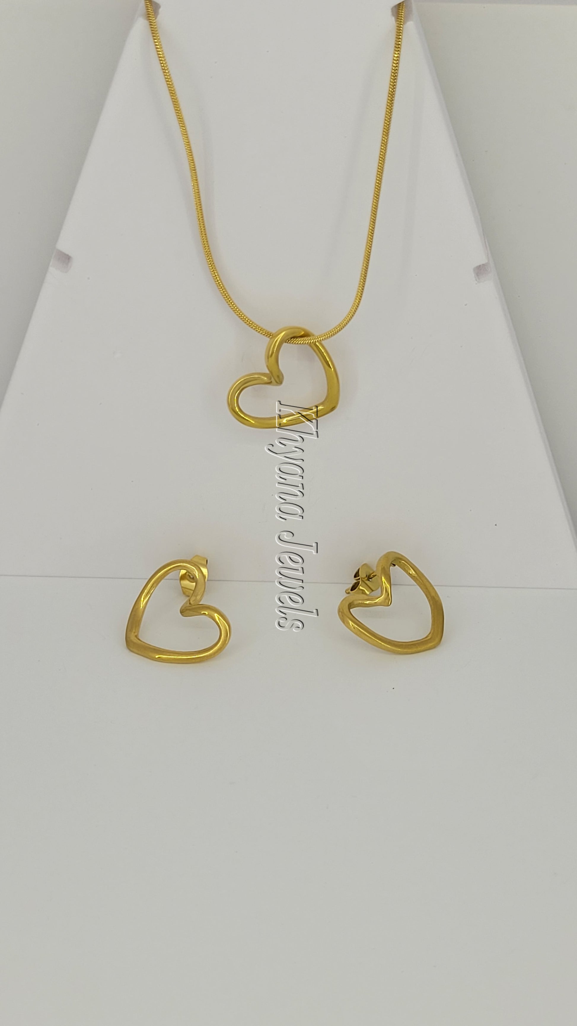 Open Heart Pendant & Earrings Gold Plated Set