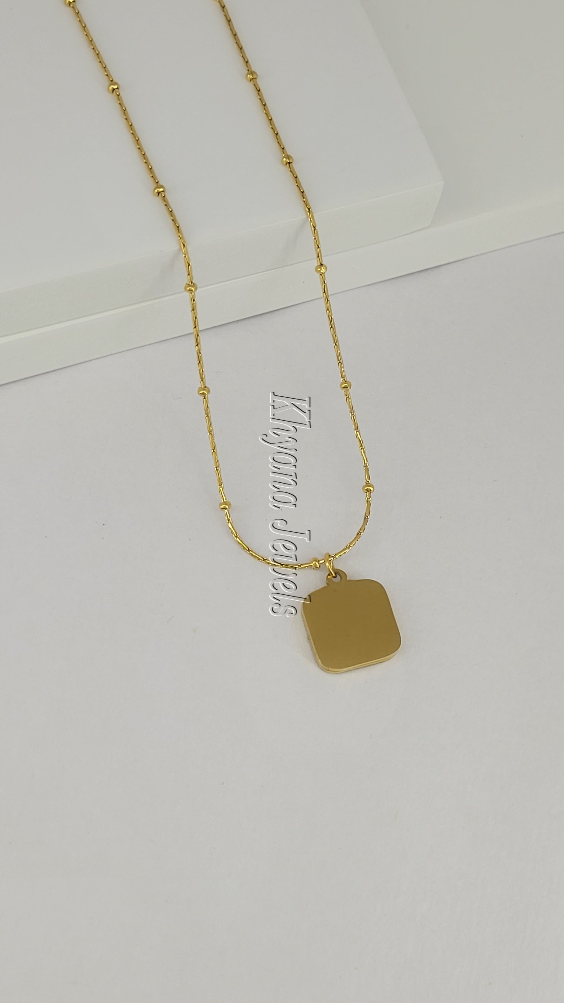 Black Square Pendant Gold Plated Chain Necklace