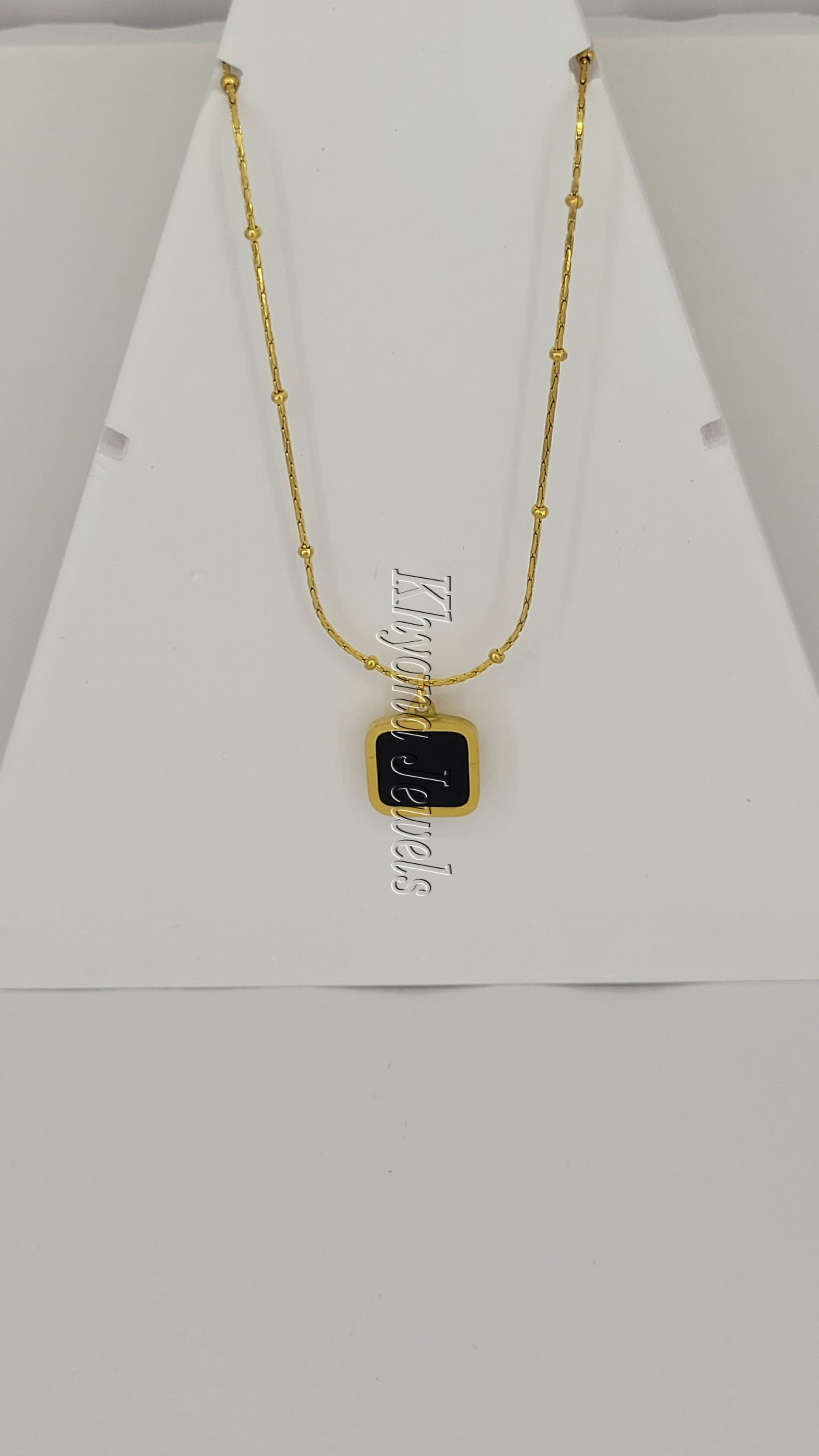 Black Square Pendant Gold Plated Chain Necklace