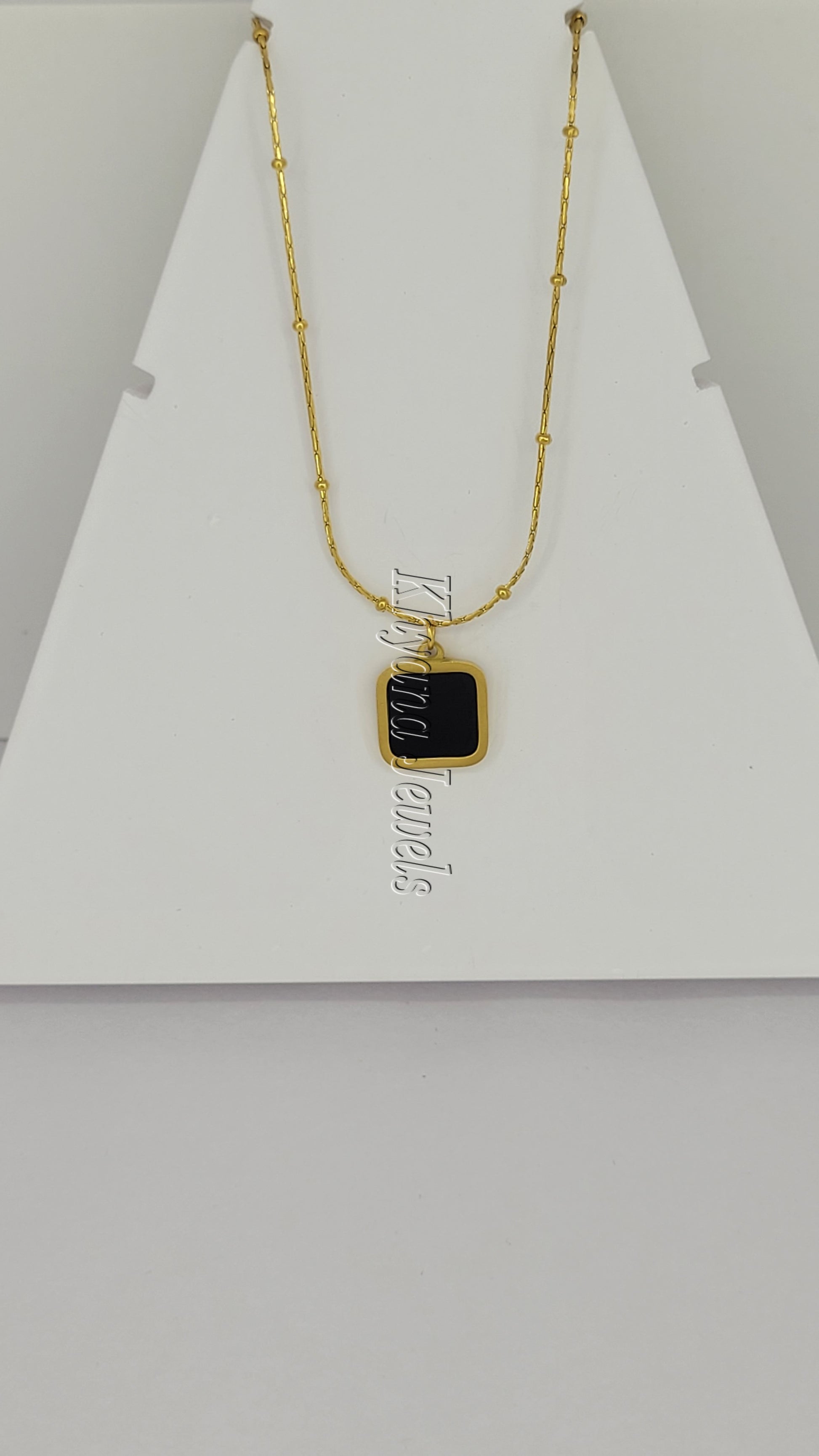 Black Square Pendant Gold Plated Chain Necklace