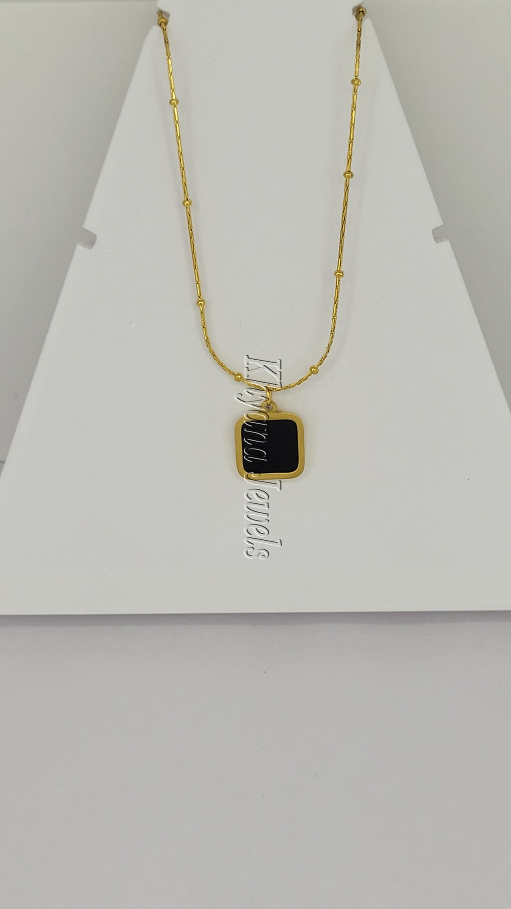 Black Square Pendant Gold Plated Chain Necklace