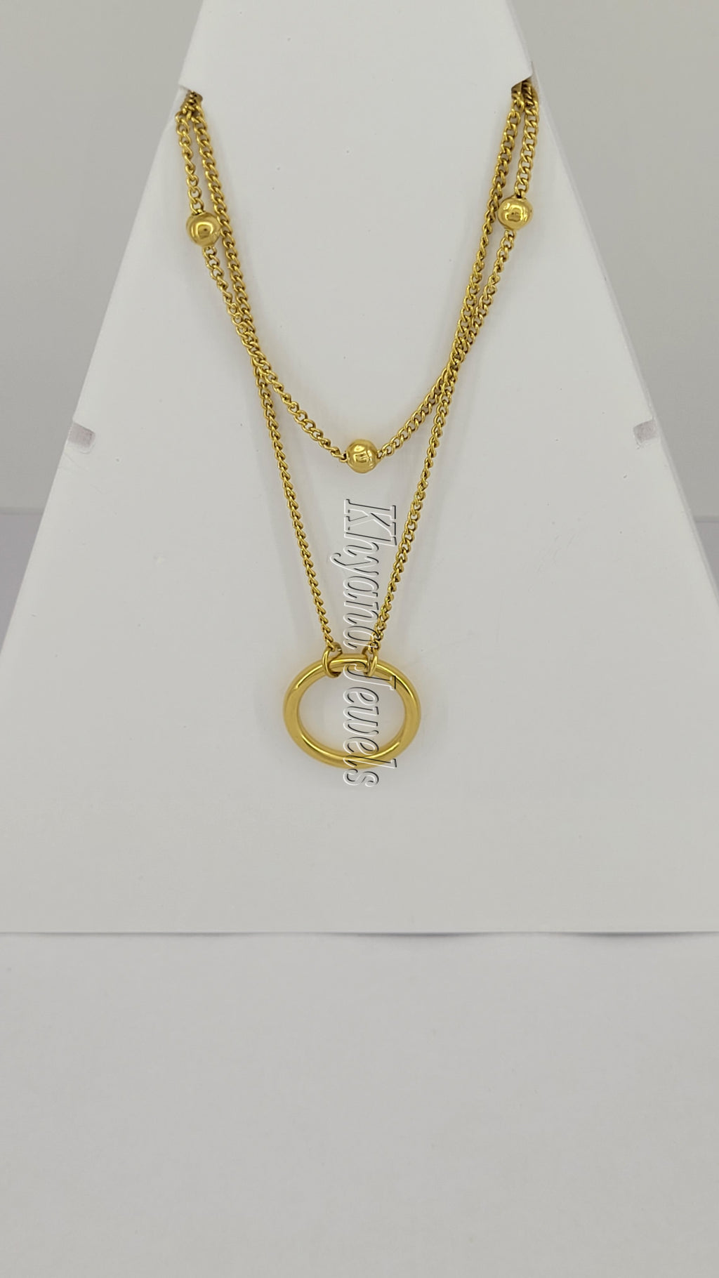 Dual Layer Gold Plated Beaded Circle Pendant Necklace