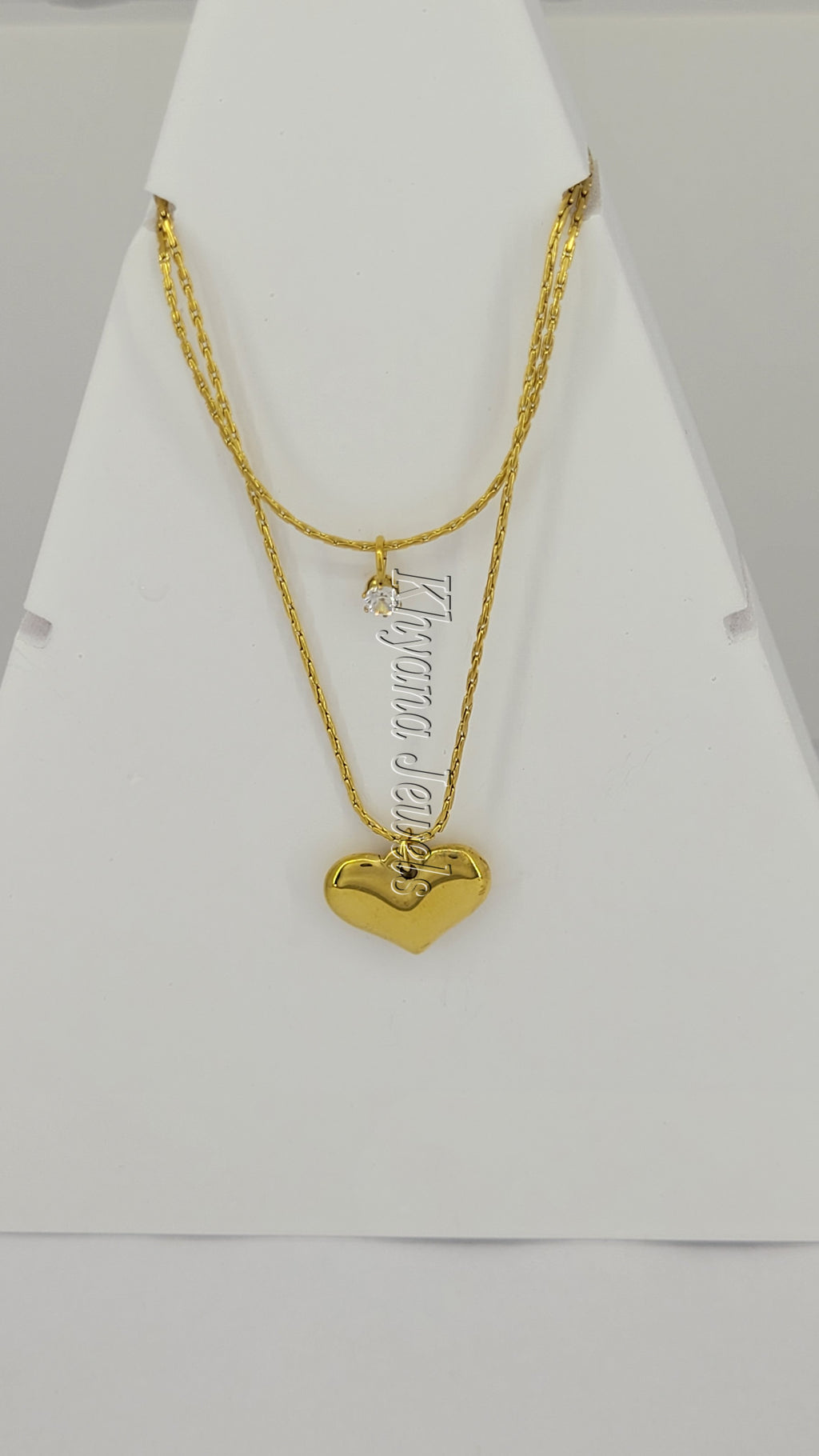 Layered Heart & Solitaire Gold Plated Necklace