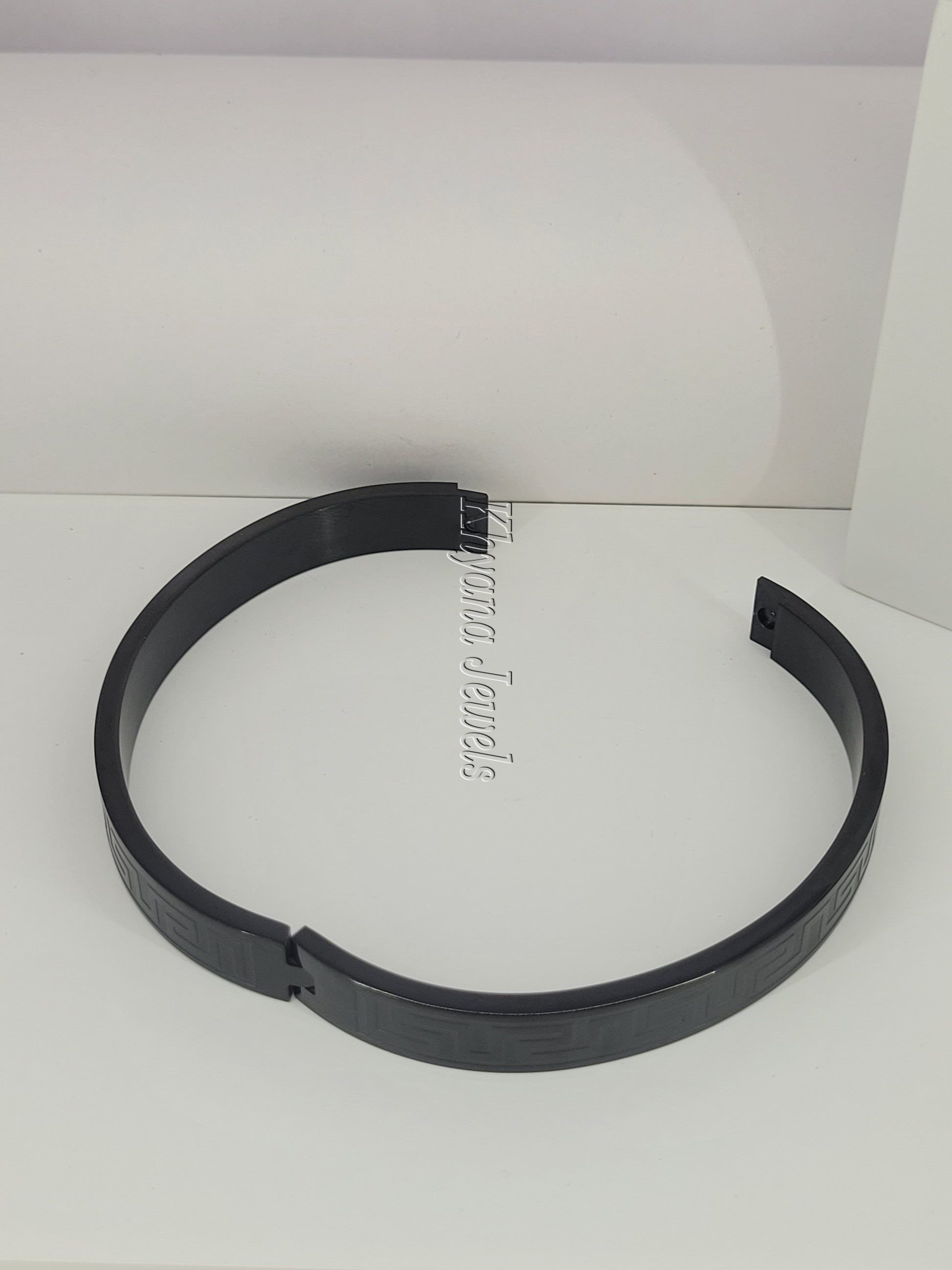 Greek Key Engraved Matte Black Cuff Bracelet for Men