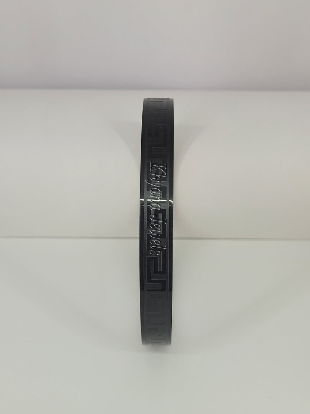 Greek Key Engraved Matte Black Cuff Bracelet for Men