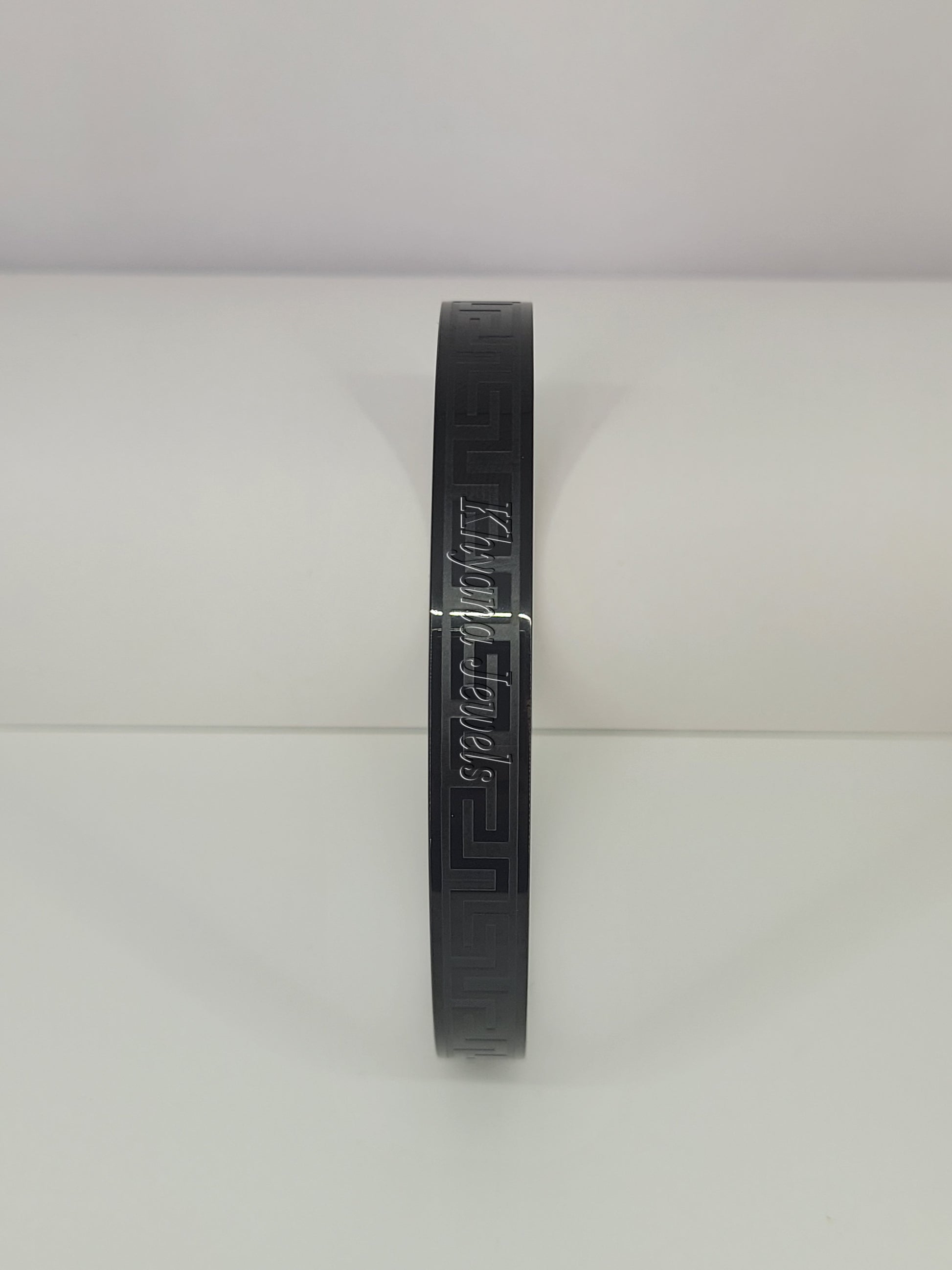 Greek Key Engraved Matte Black Cuff Bracelet for Men