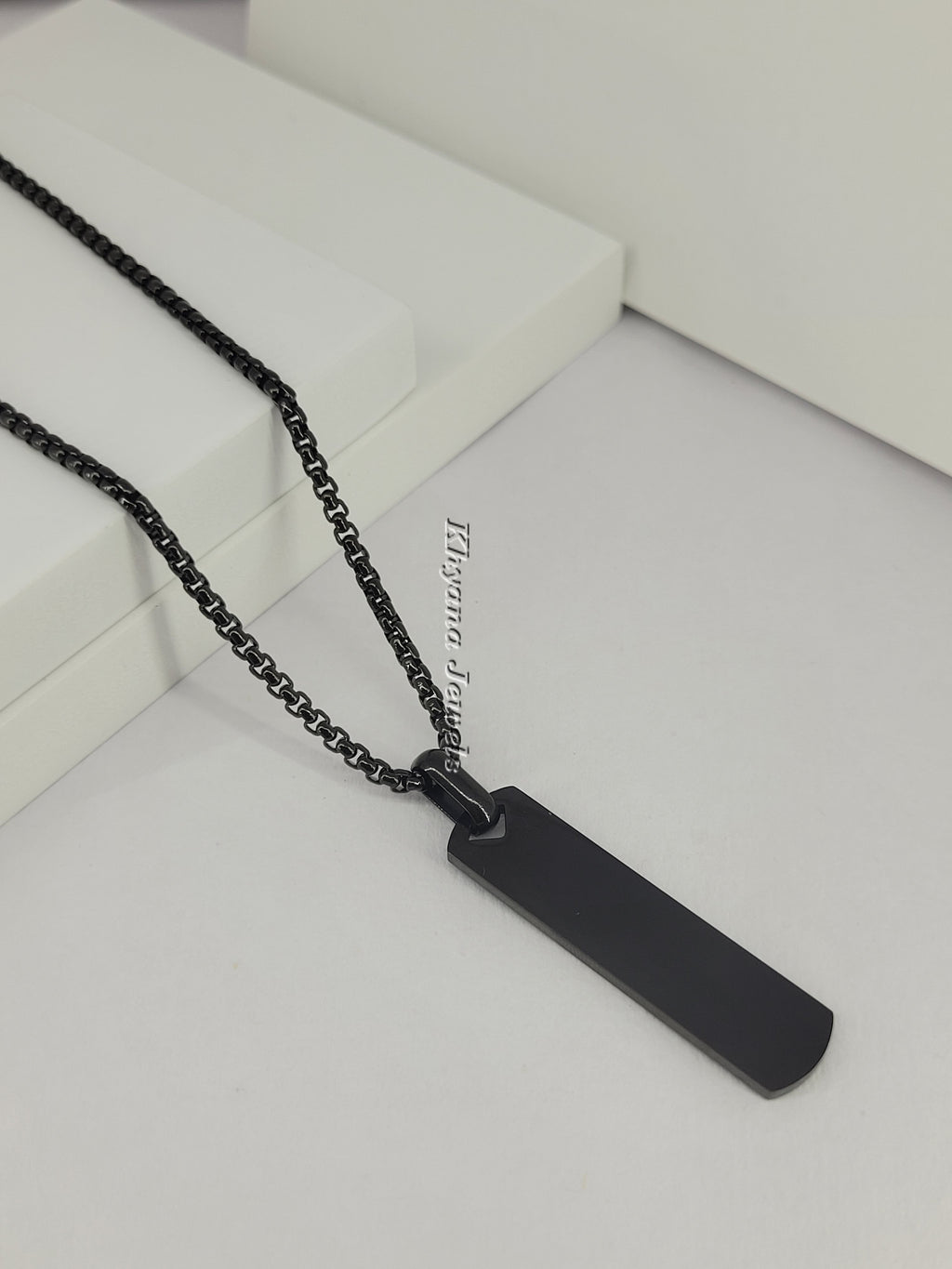 Matte Black Vertical Bar Pendant Necklace