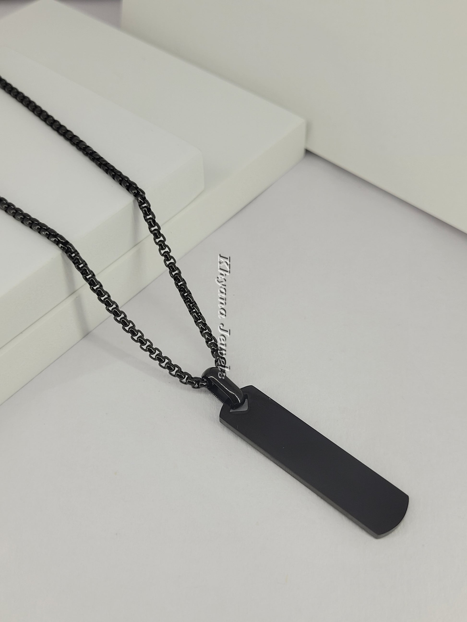 Matte Black Vertical Bar Pendant Necklace