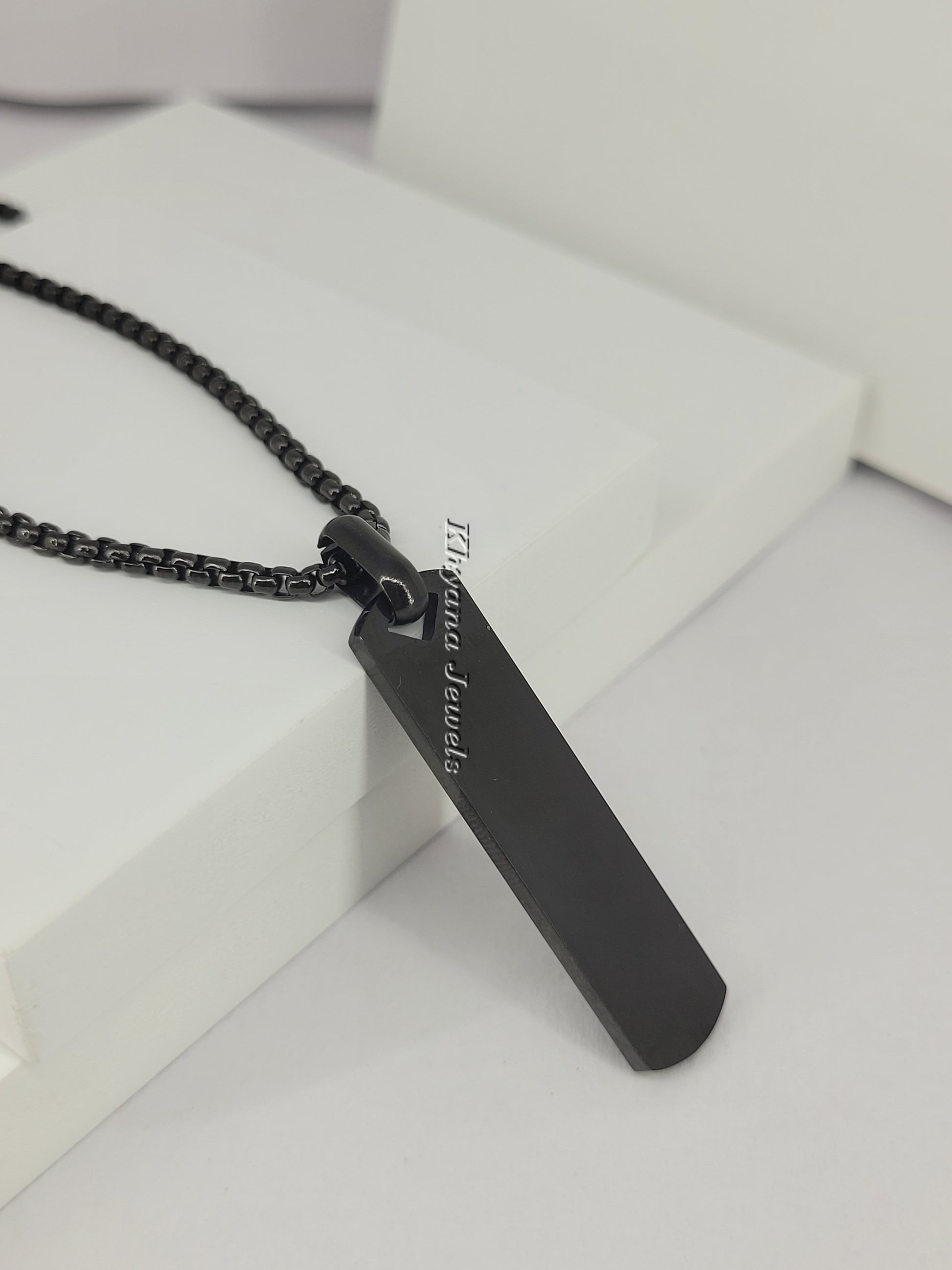 Matte Black Vertical Bar Pendant Necklace