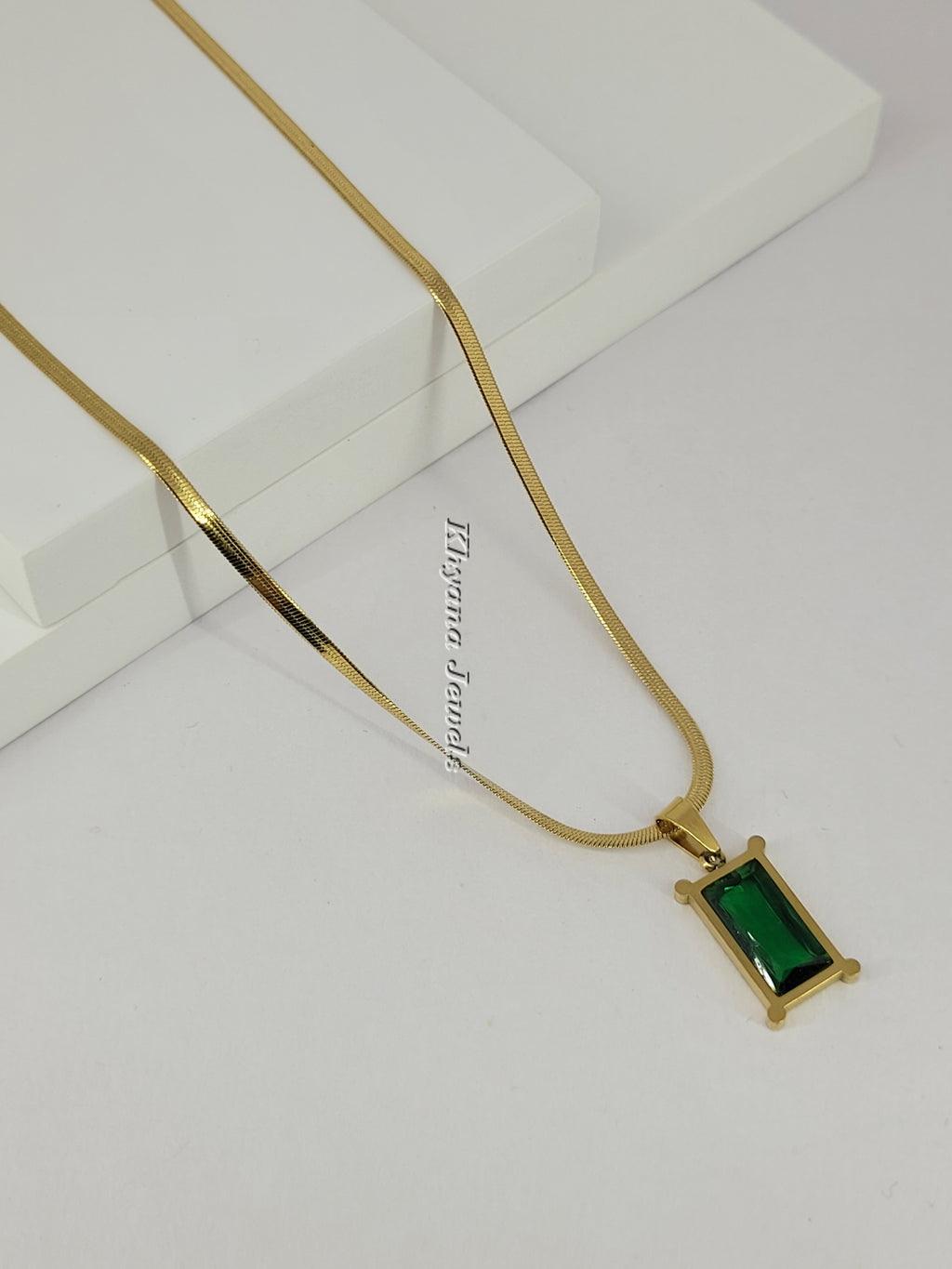 Emerald Green Rectangle Pendant Necklace