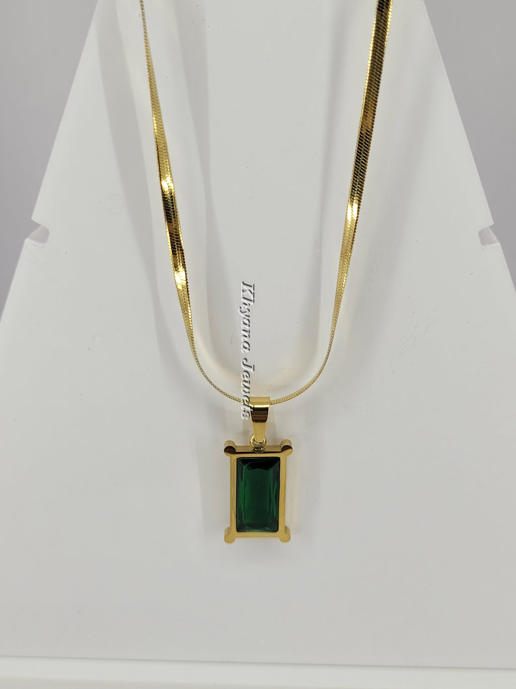Emerald Green Rectangle Pendant Necklace