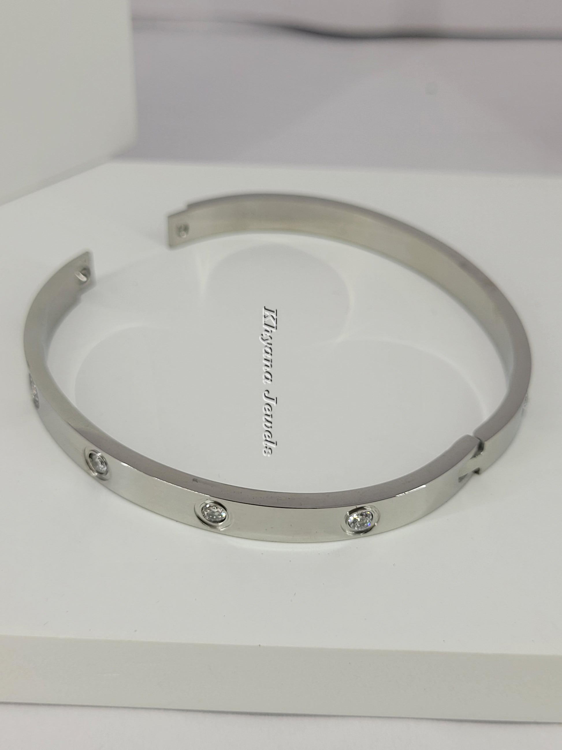 Silver Plated Bangle Bracelet with Embedded Crystals