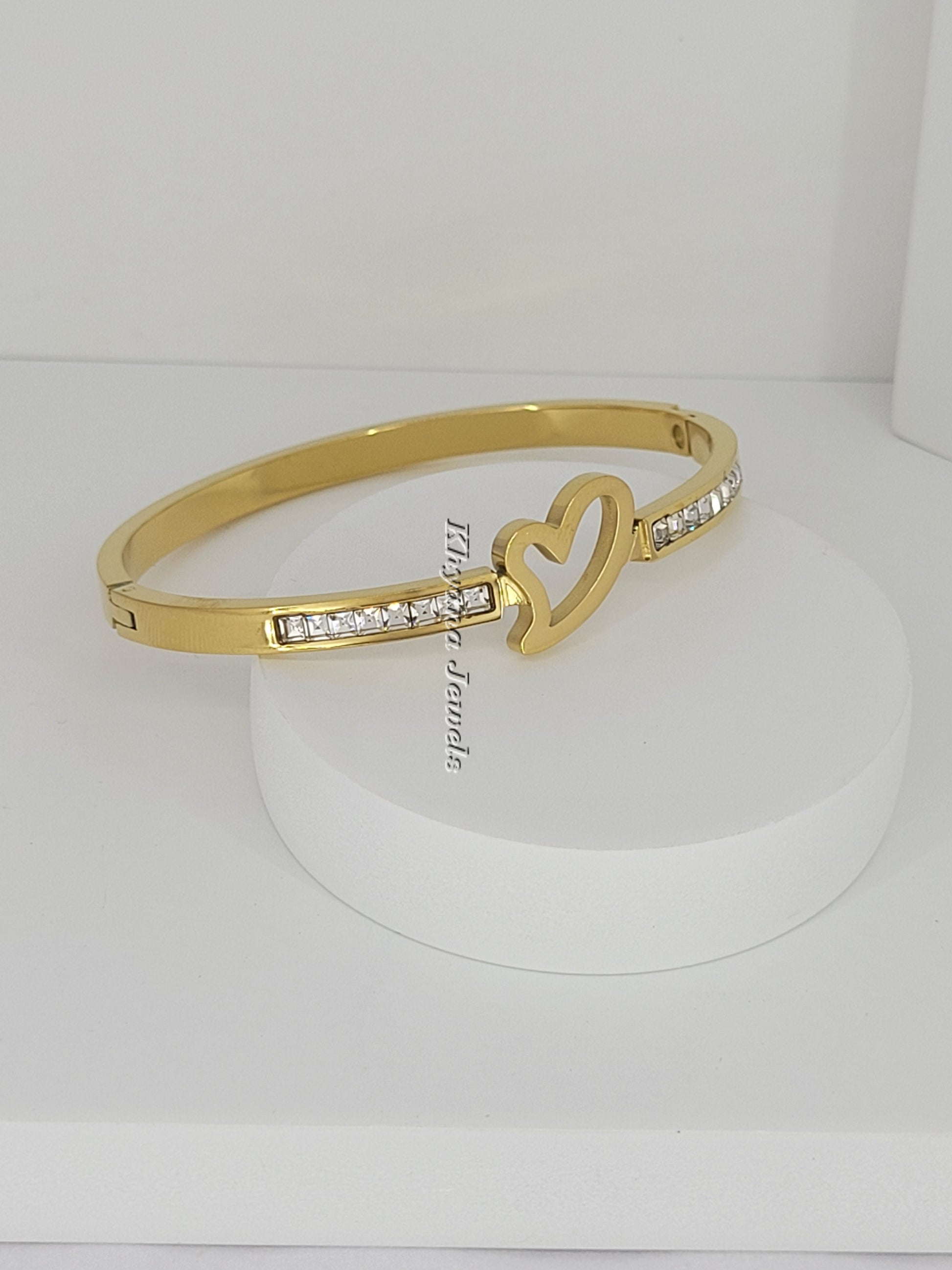 Golden Heart Sparkle Bangle Bracelet