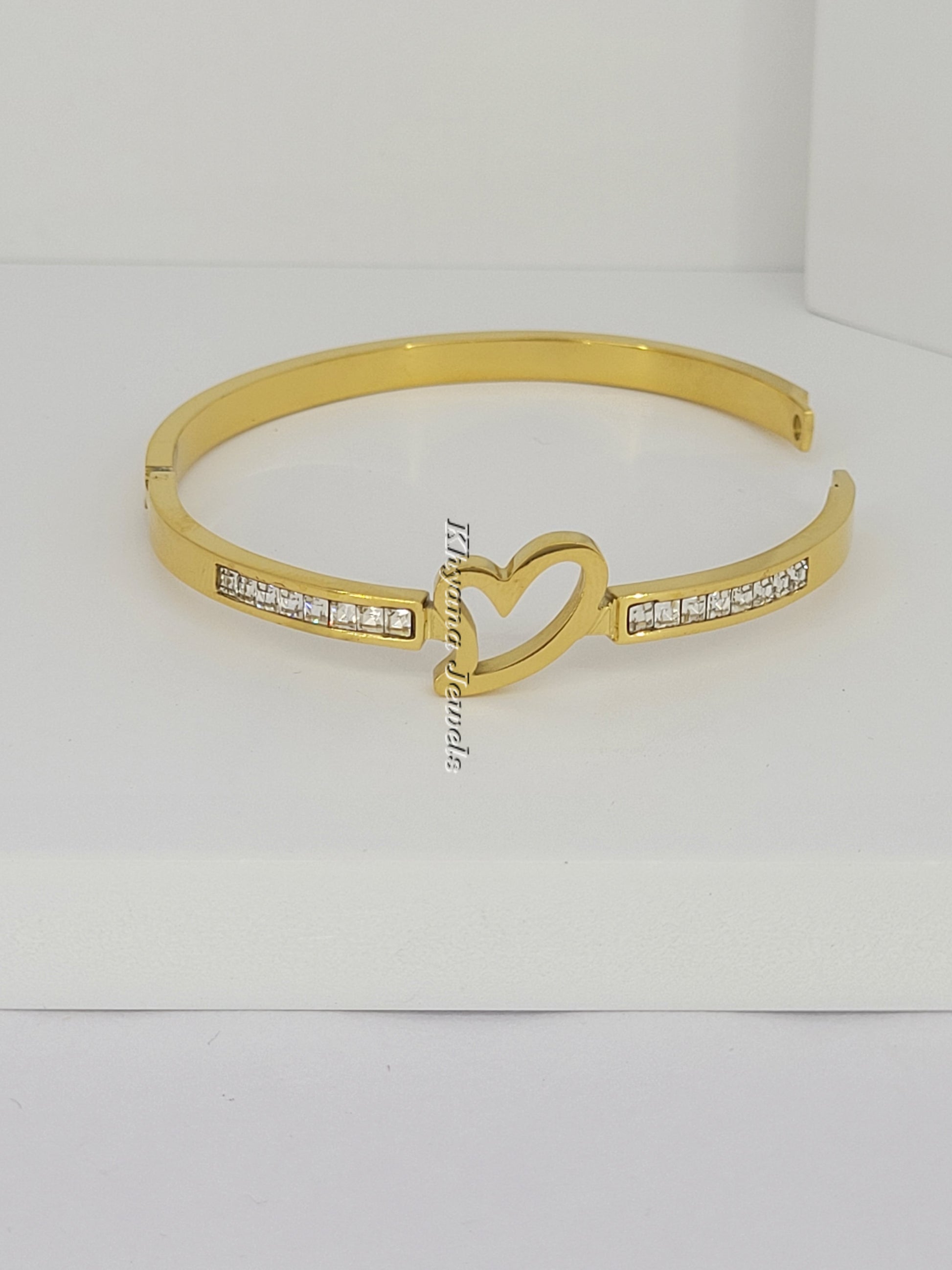 Golden Heart Sparkle Bangle Bracelet