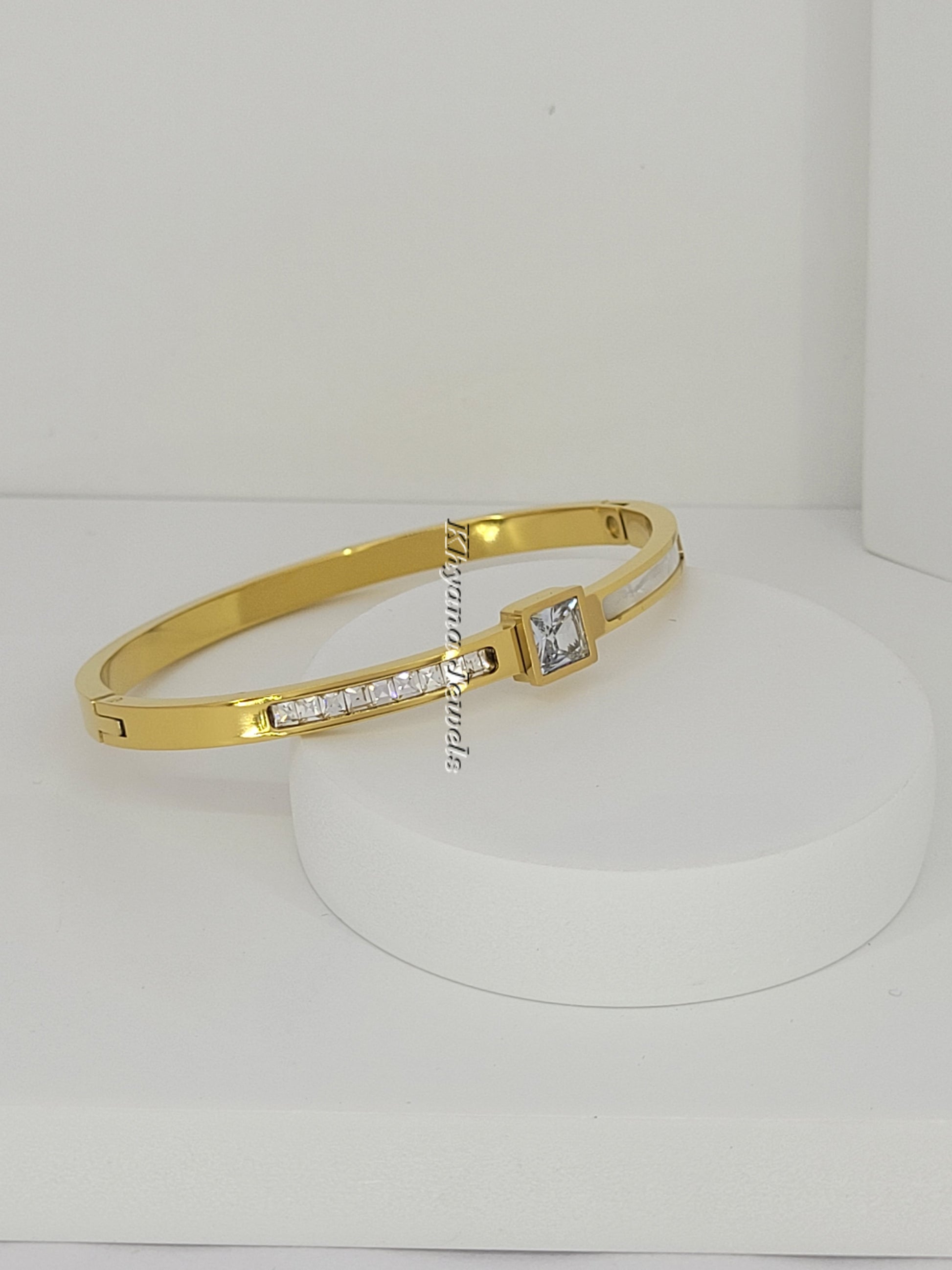Elegant Square Solitaire Gold Plated Bangle Bracelet