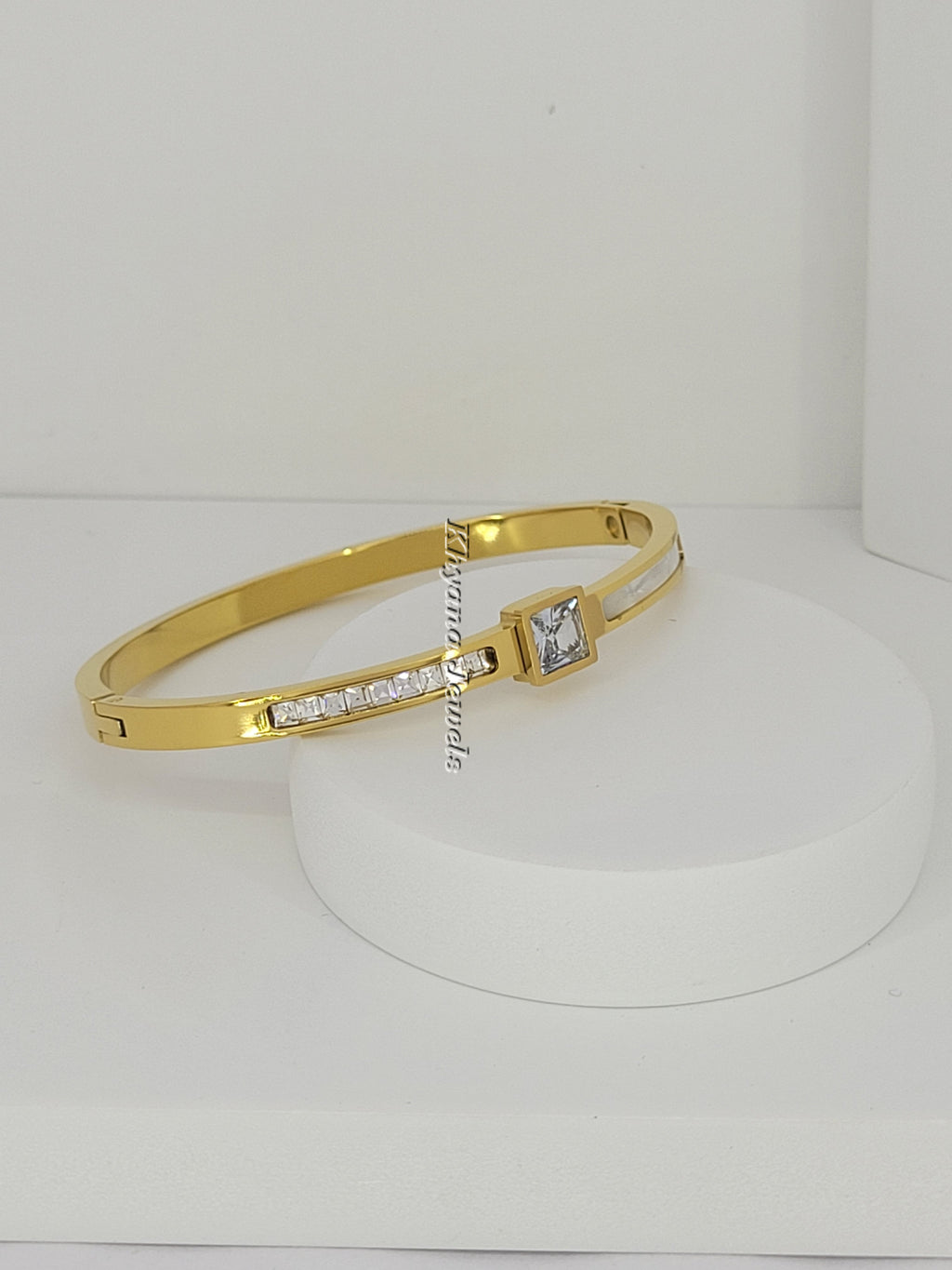 Elegant Square Solitaire Gold Plated Bangle Bracelet