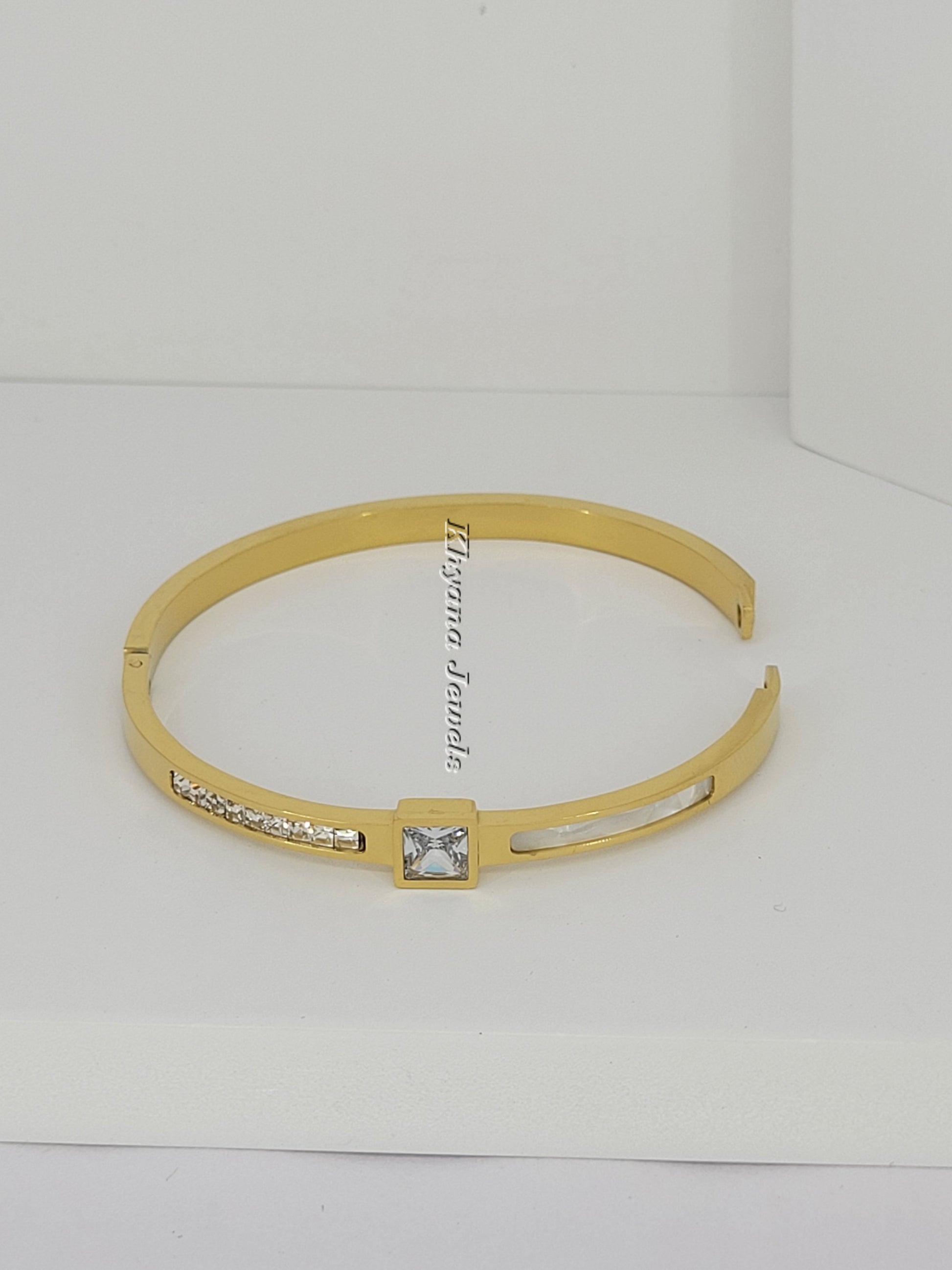 Elegant Square Solitaire Gold Plated Bangle Bracelet