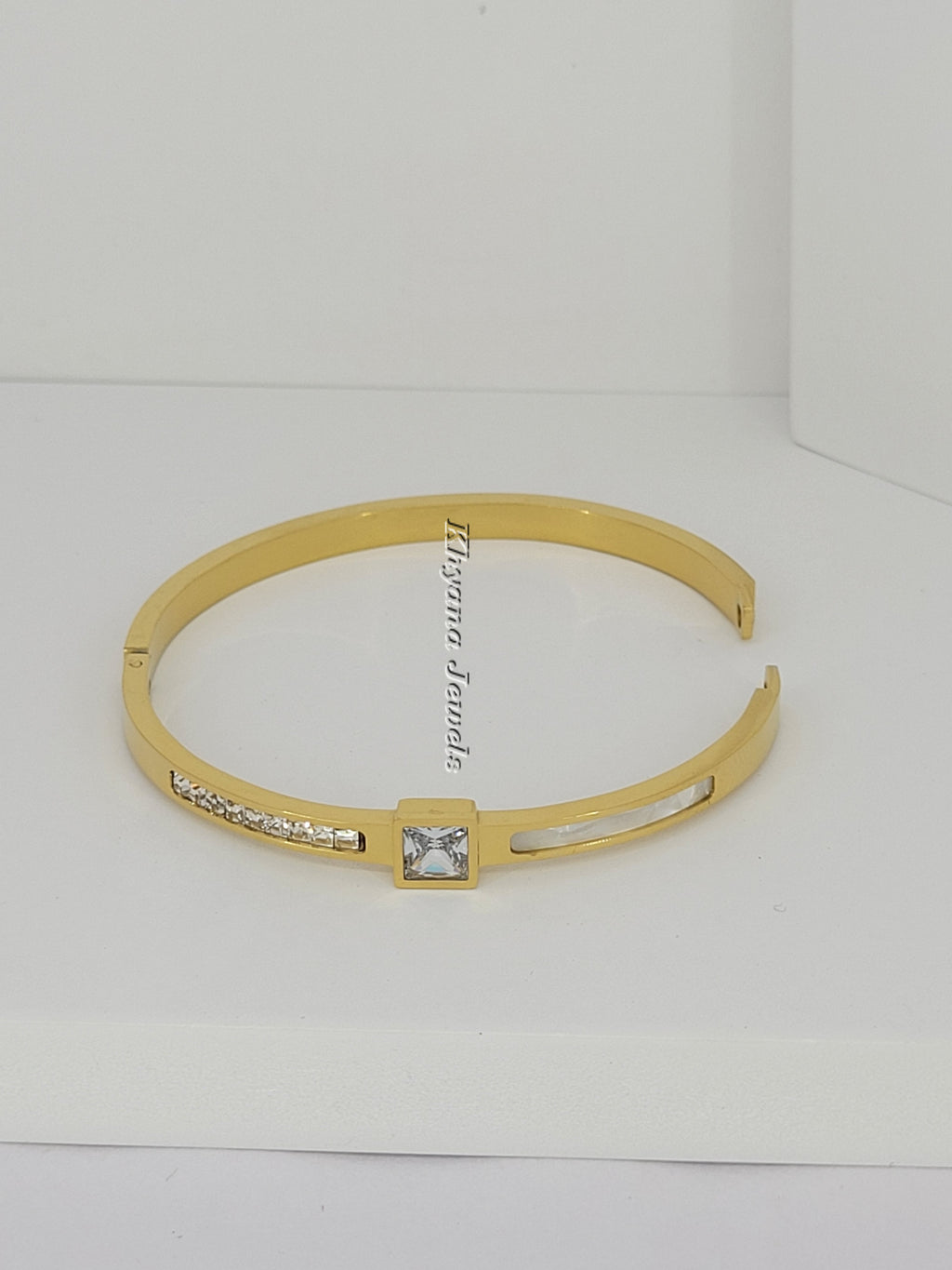 Elegant Square Solitaire Gold Plated Bangle Bracelet