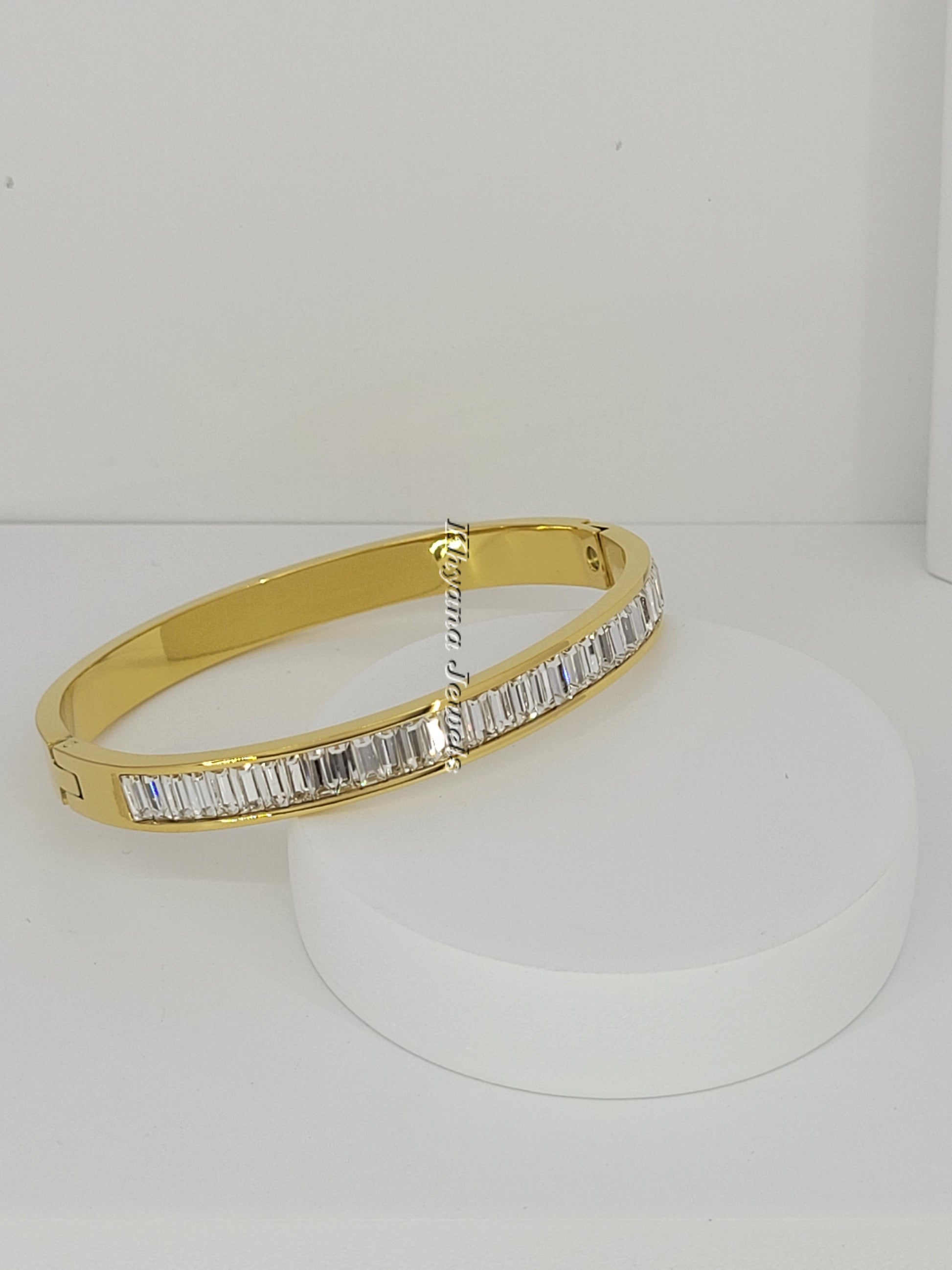 Baguette Stone Gold Plated Bangle Bracelet - 2.2 Size