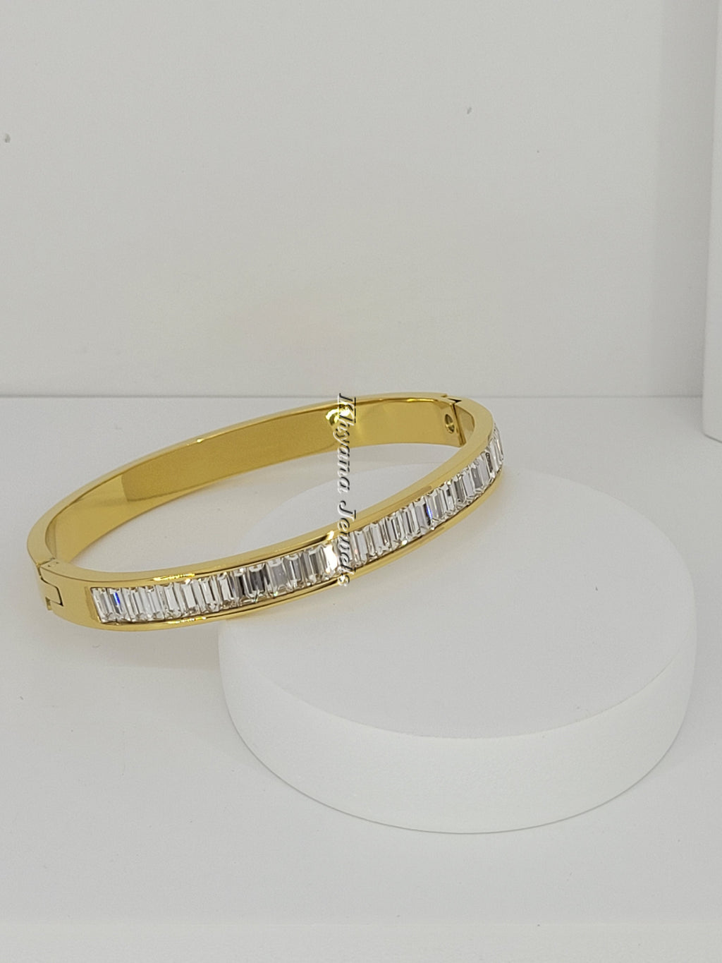 Baguette Stone Gold Plated Bangle Bracelet - 2.2 Size