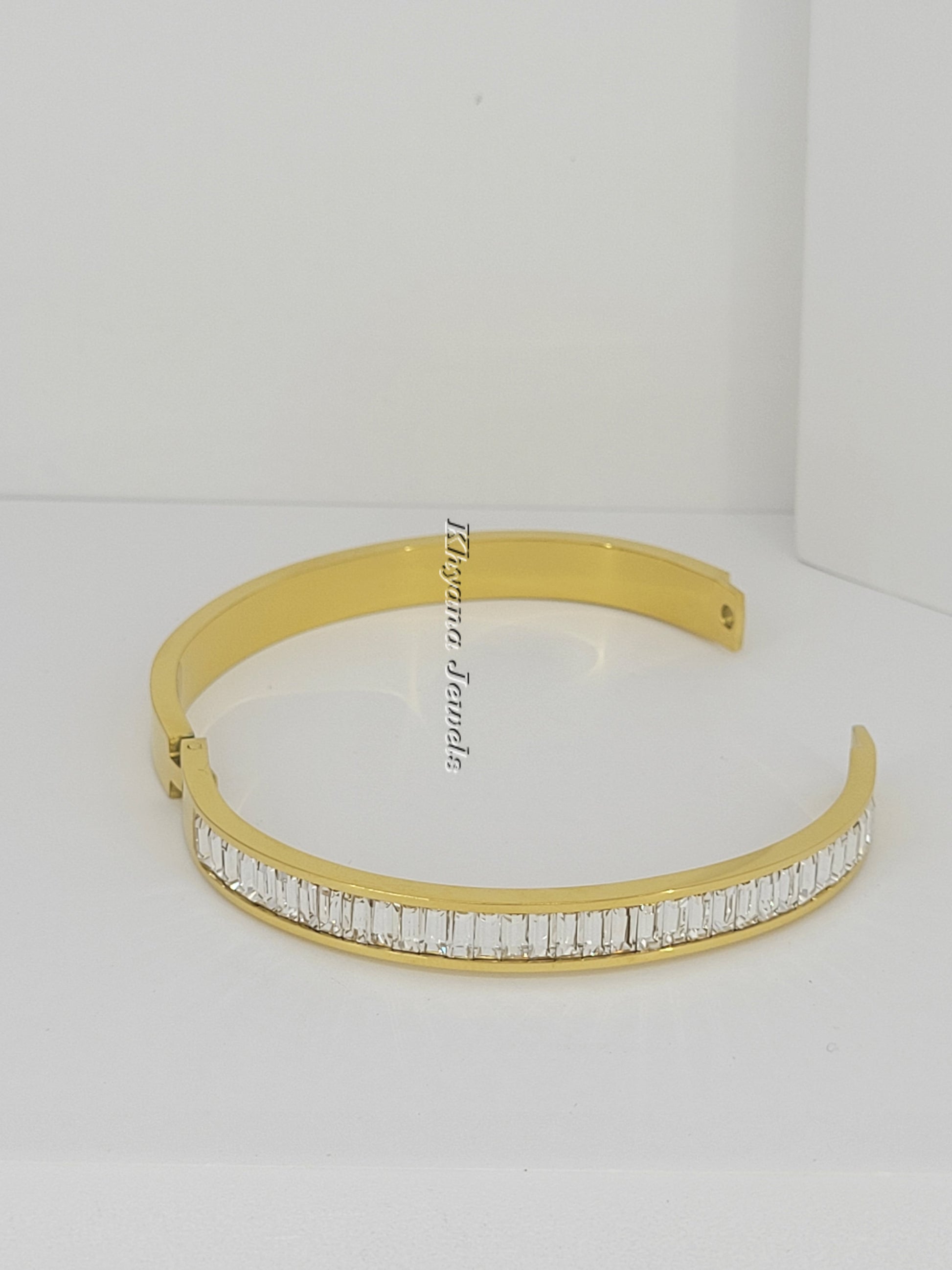 Baguette Stone Gold Plated Bangle Bracelet - 2.2 Size