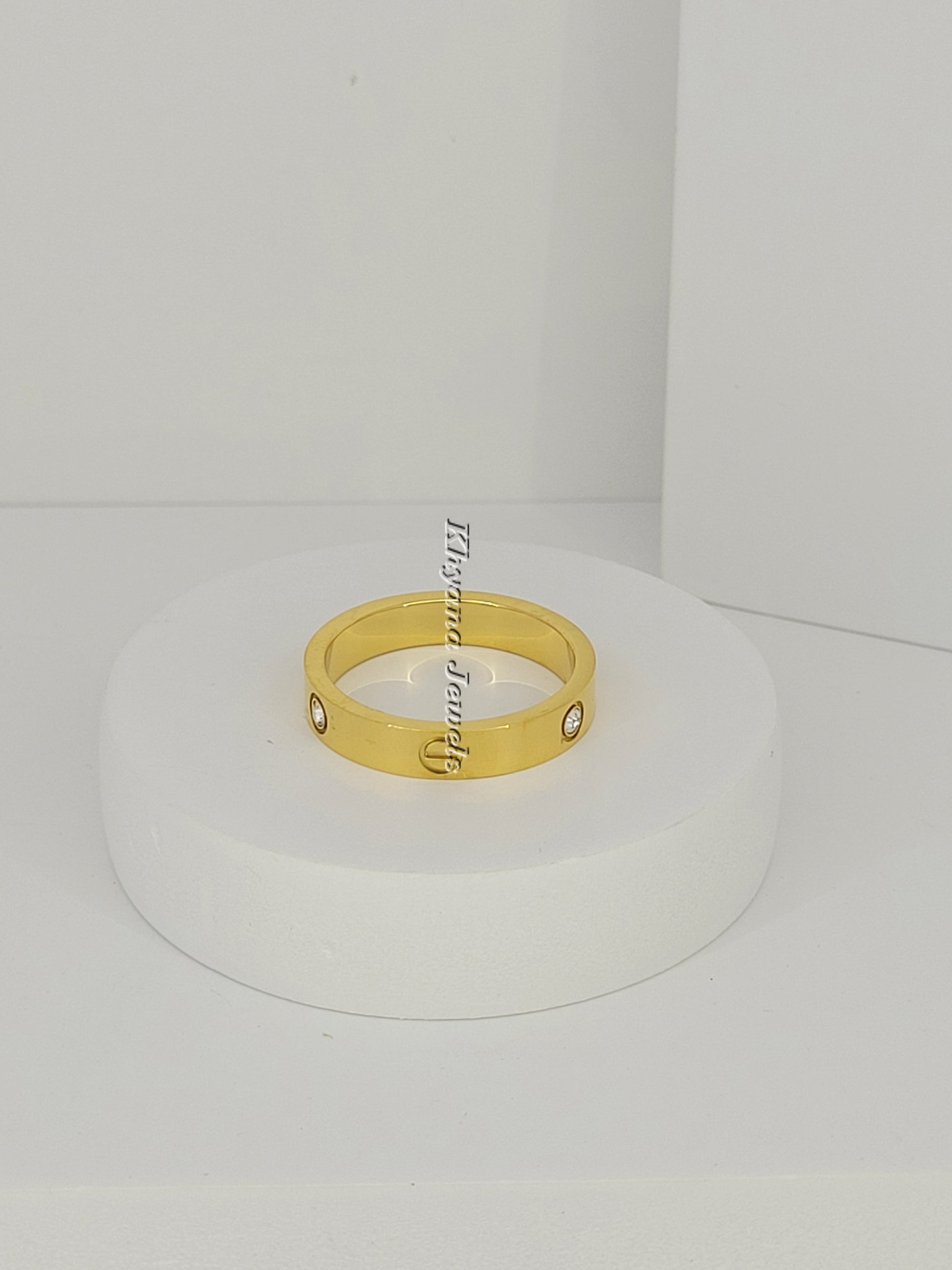 Classic Screw Motif Gold-Plated Ring with CZ Stones