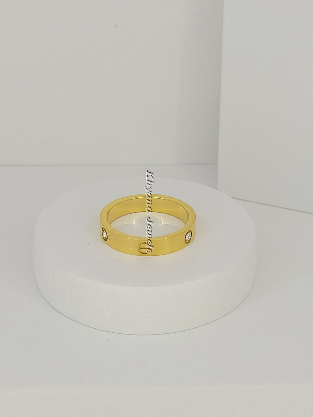 Classic Screw Motif Gold-Plated Ring with CZ Stones