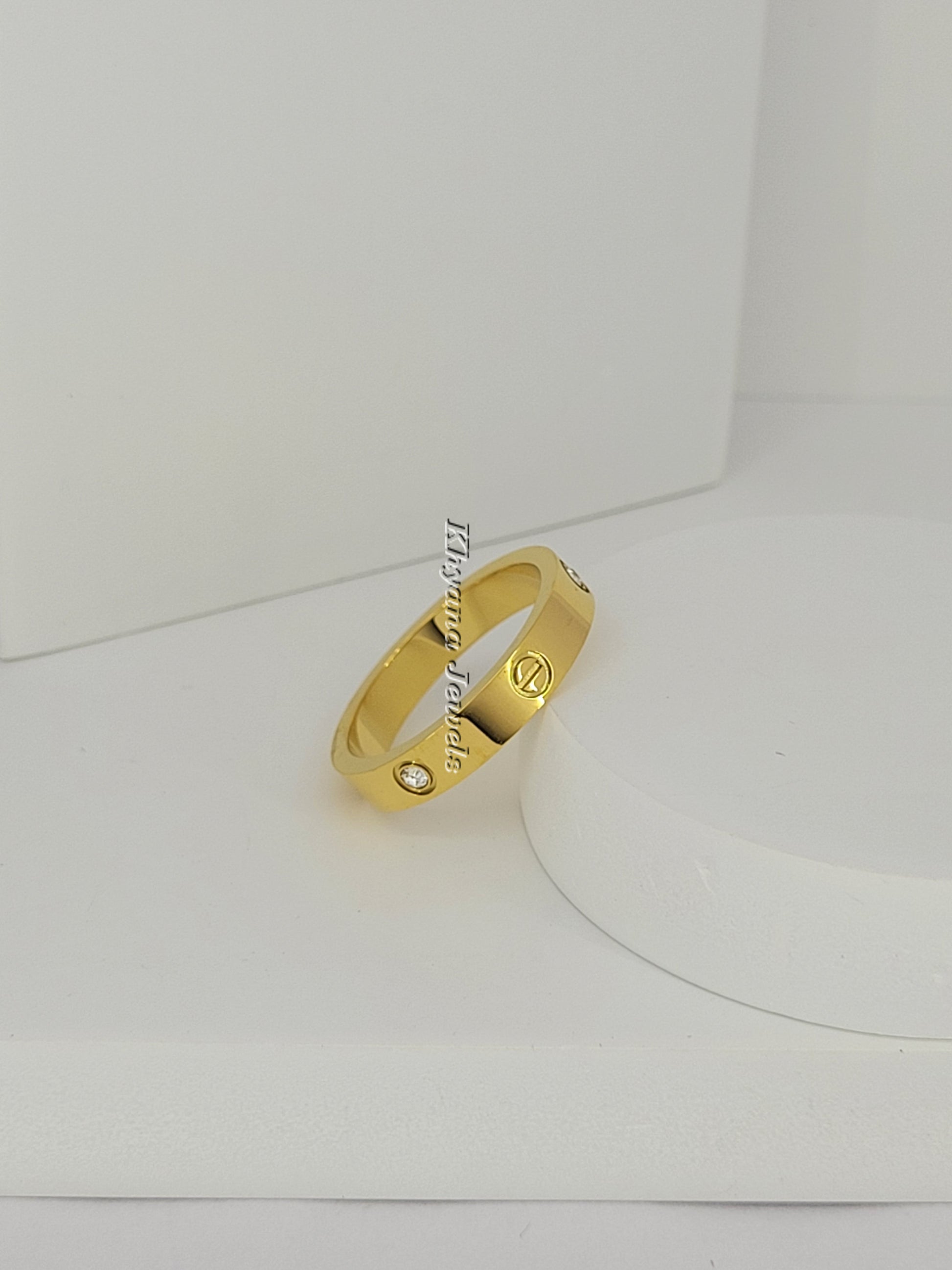 Classic Screw Motif Gold-Plated Ring with CZ Stones