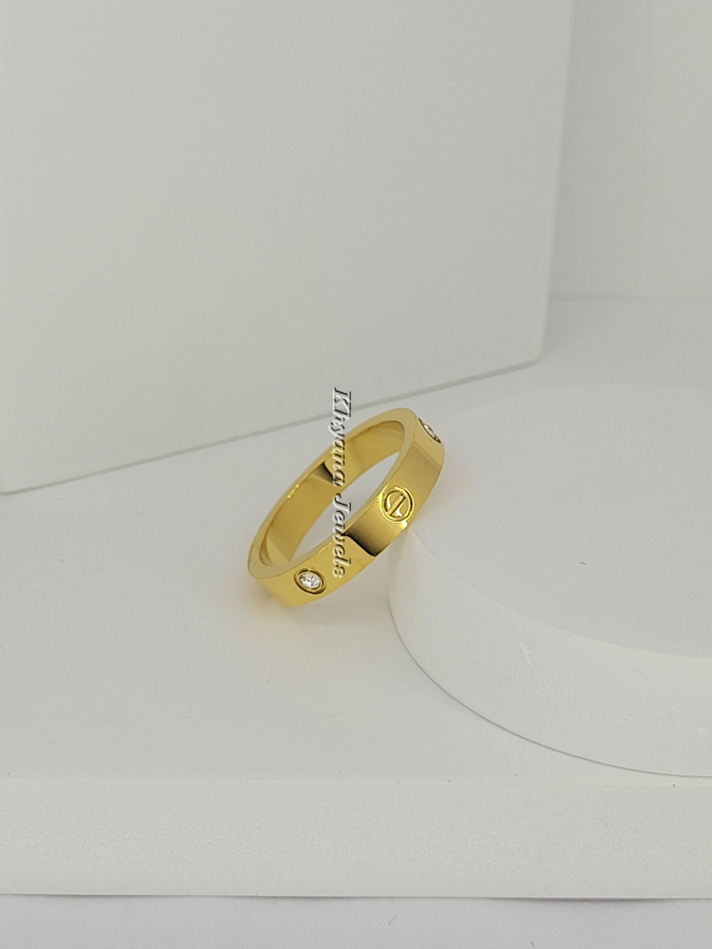 Classic Screw Motif Gold-Plated Ring with CZ Stones