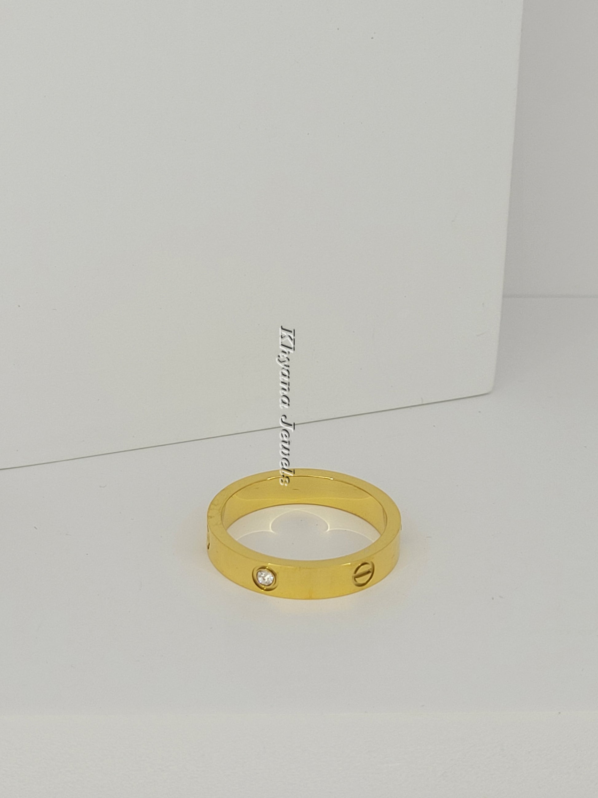 Classic Screw Motif Gold-Plated Ring with CZ Stones