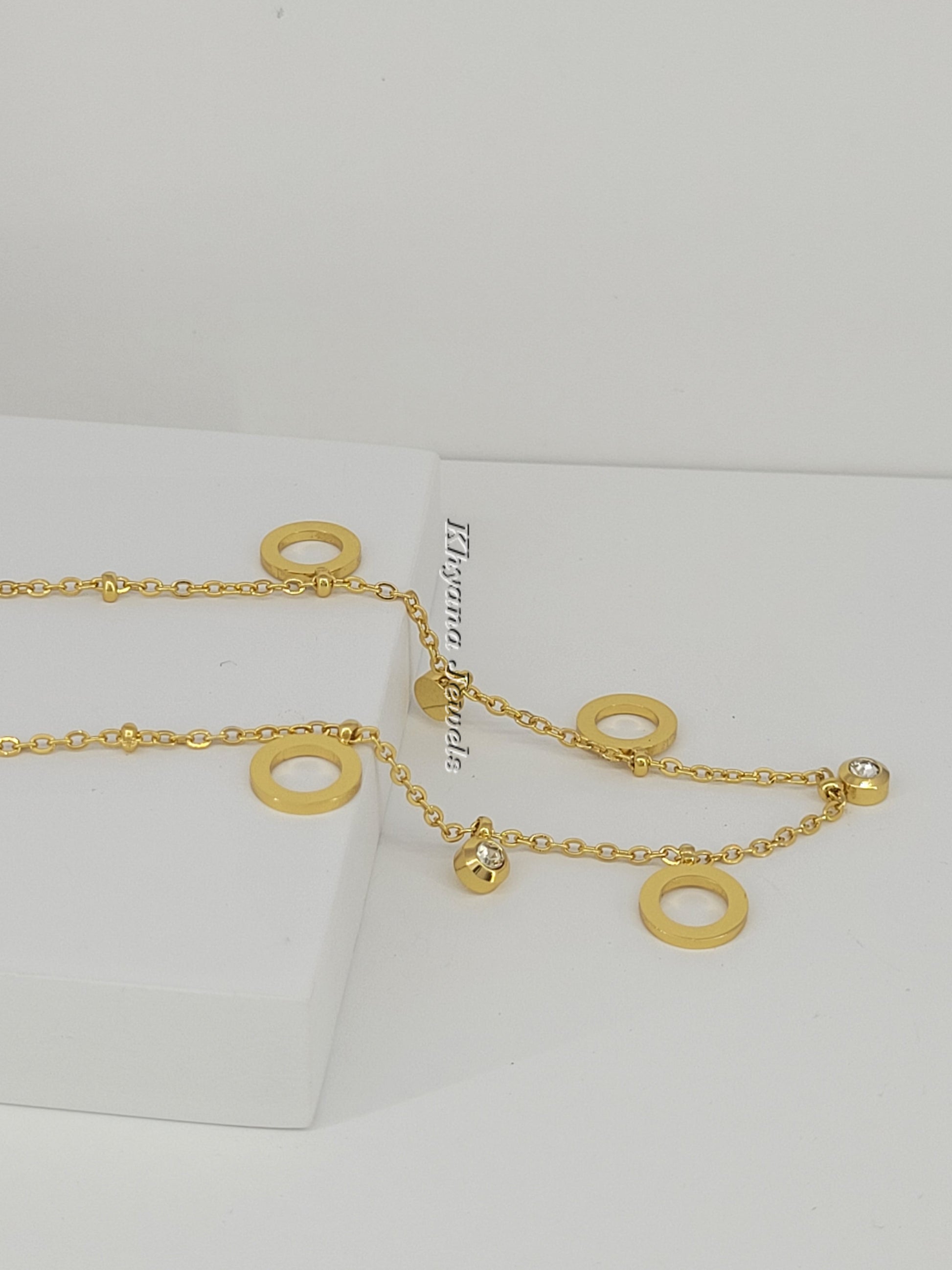Gold-Plated Geometric Charm Anklet with CZ Accents