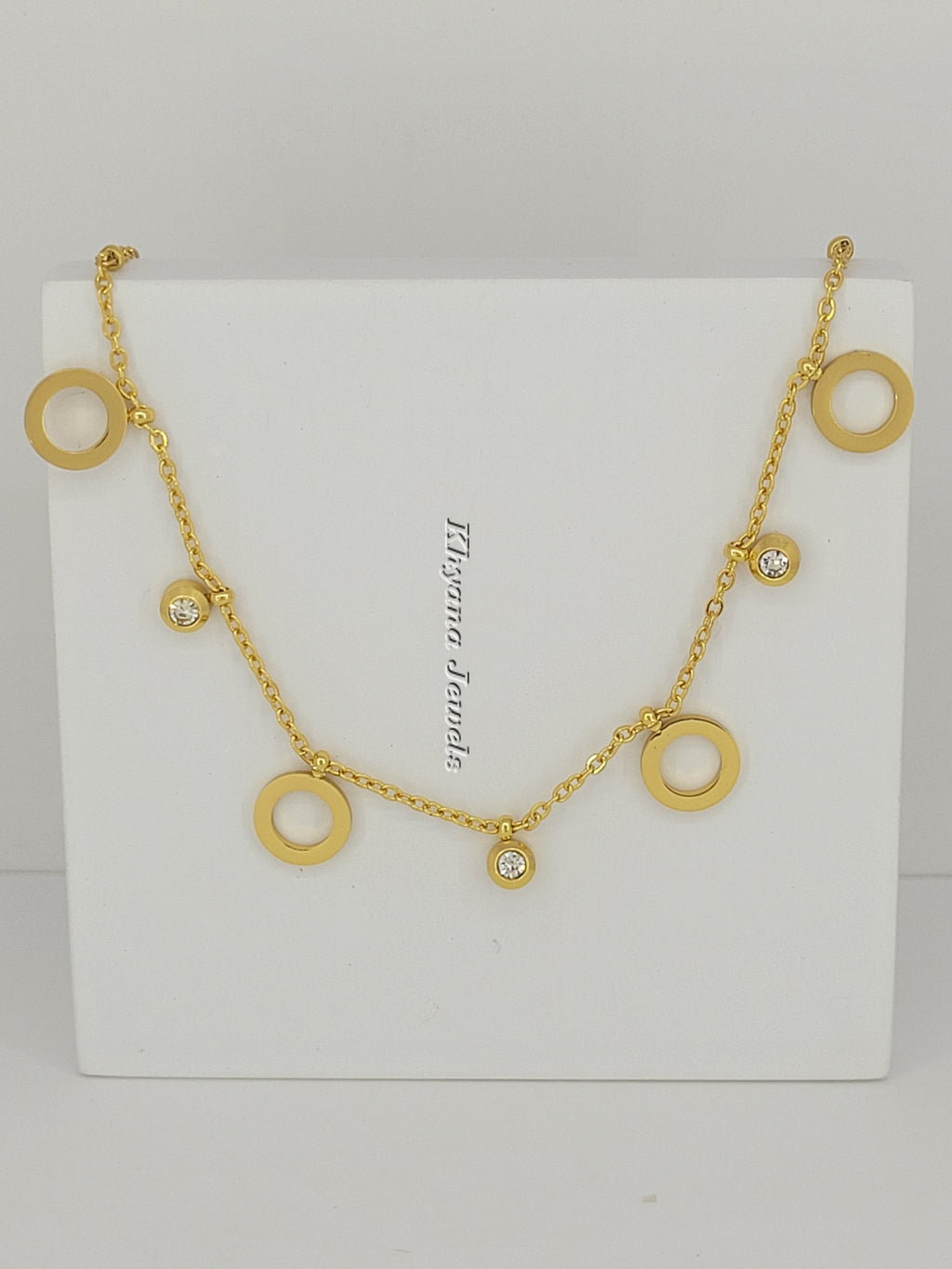 Gold-Plated Geometric Charm Anklet with CZ Accents