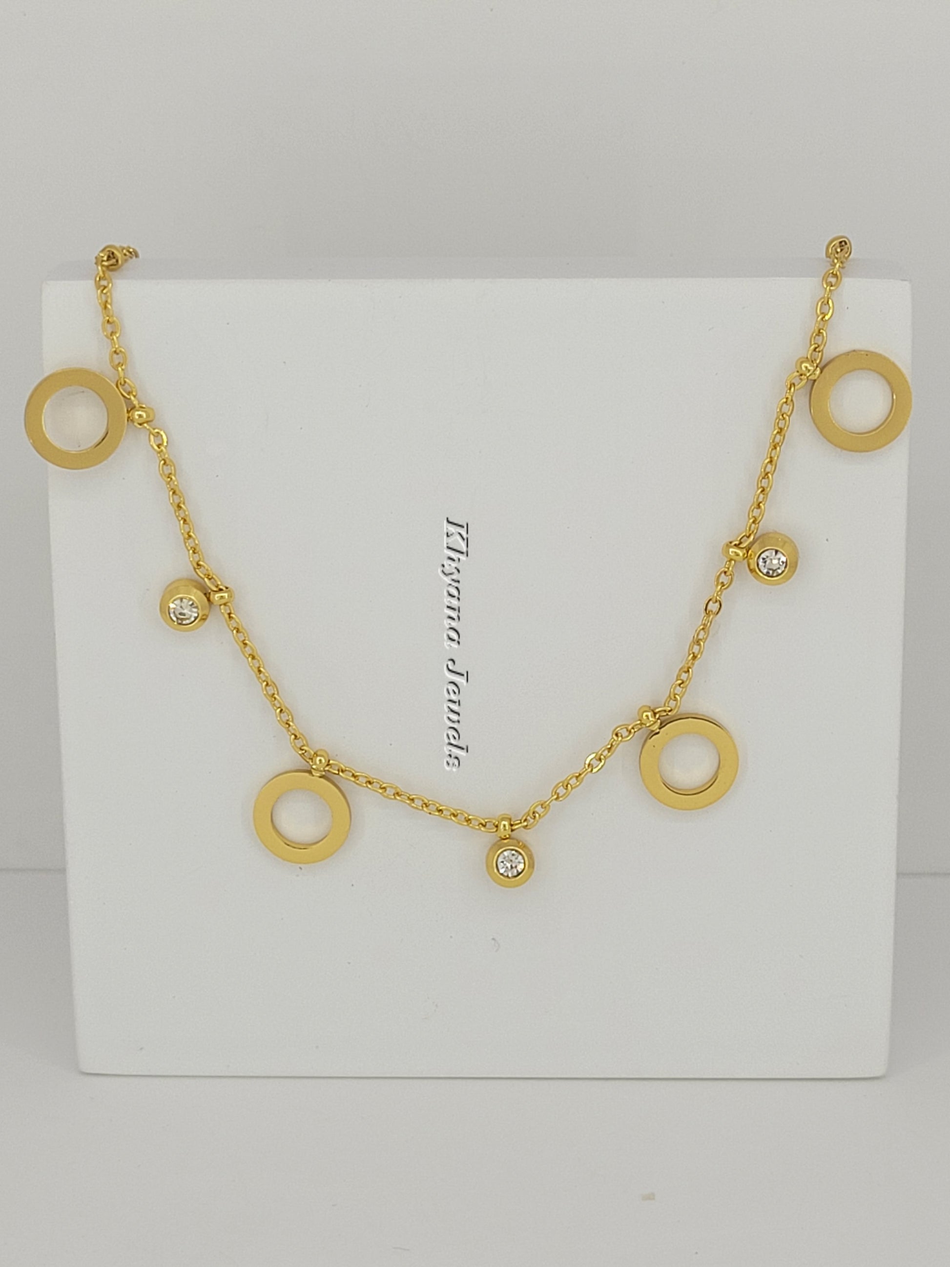 Gold-Plated Geometric Charm Anklet with CZ Accents