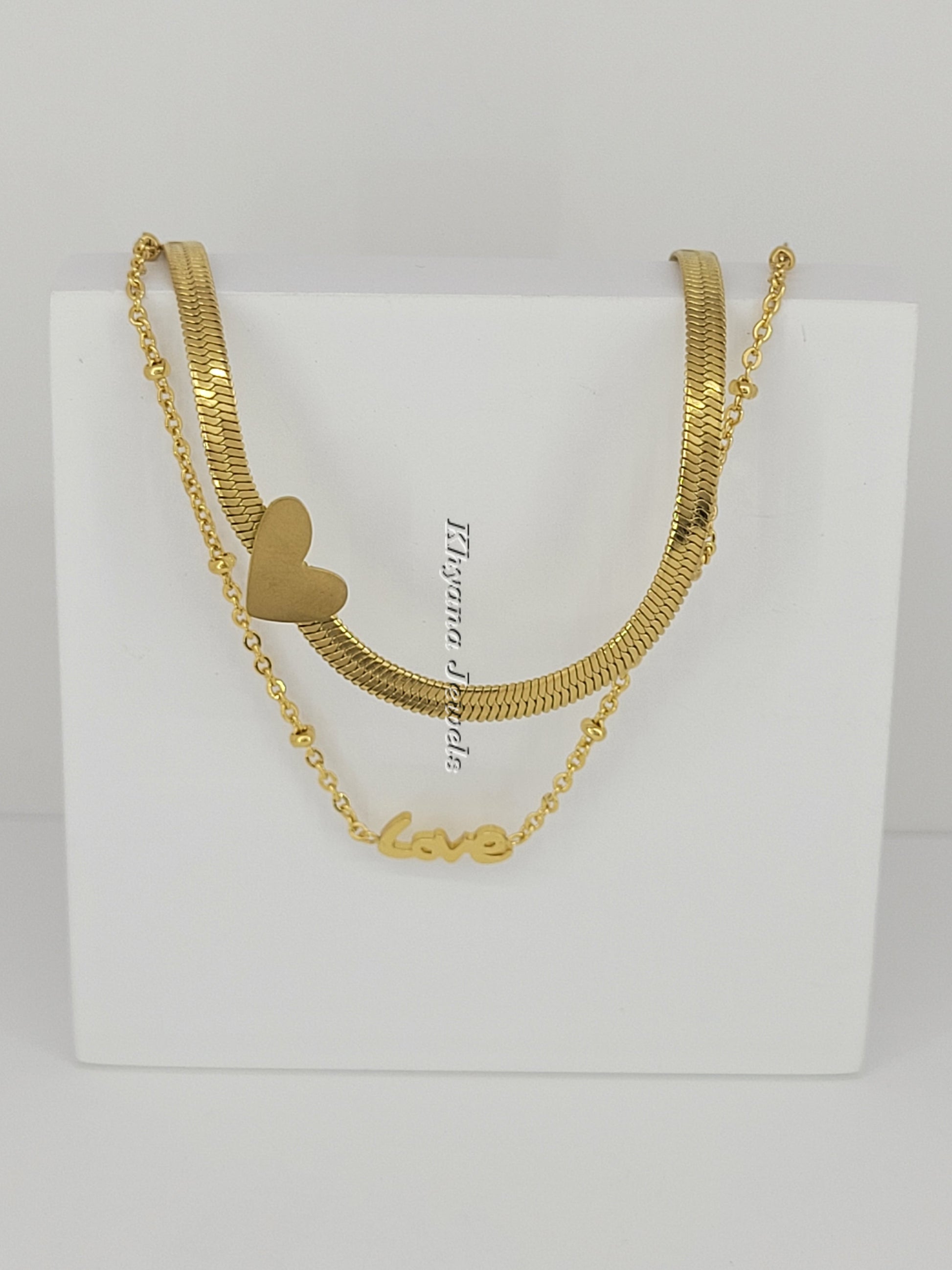 Dual Layer Gold Anklet with Heart & Love Charm