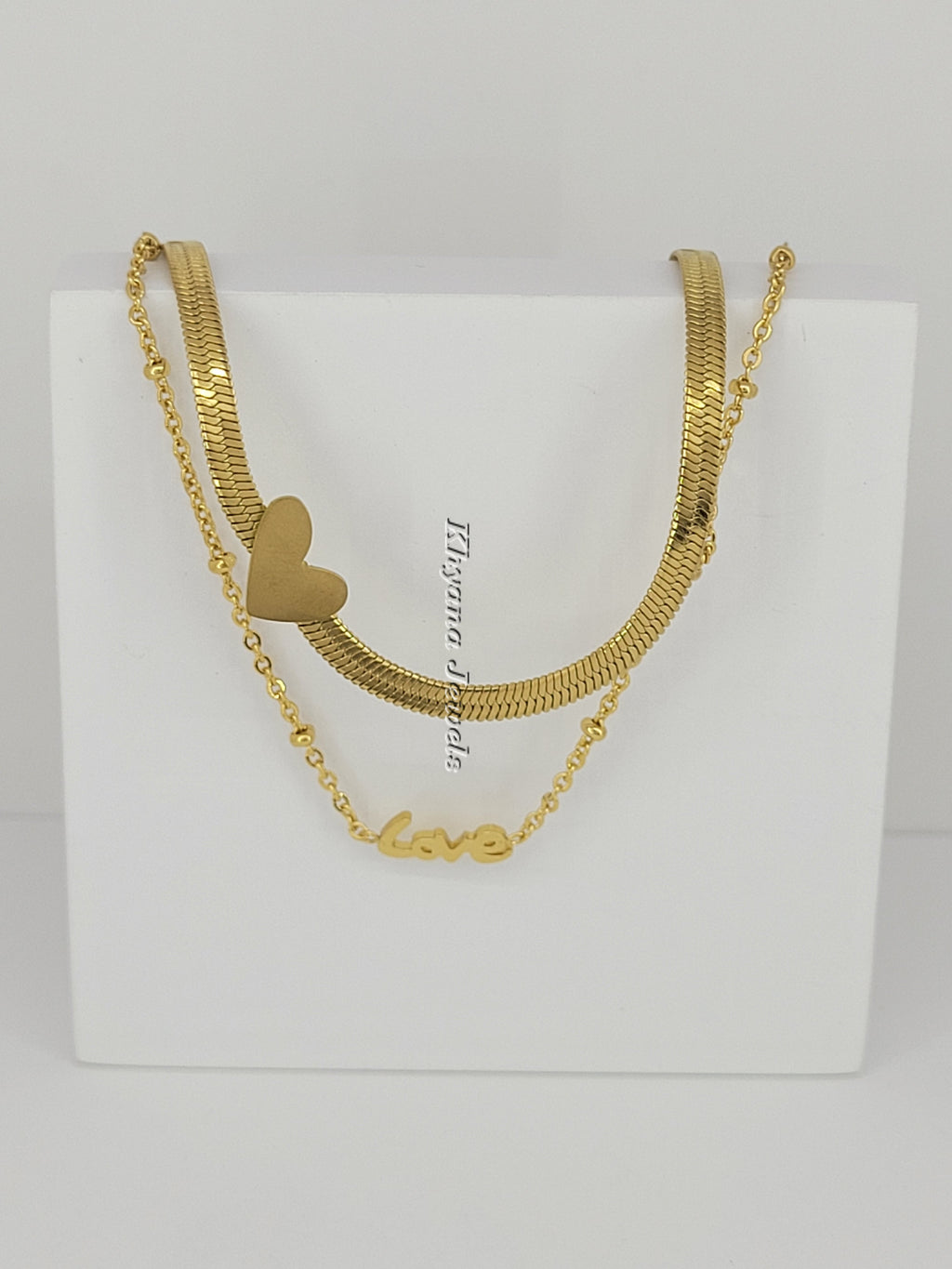 Dual Layer Gold Anklet with Heart & Love Charm