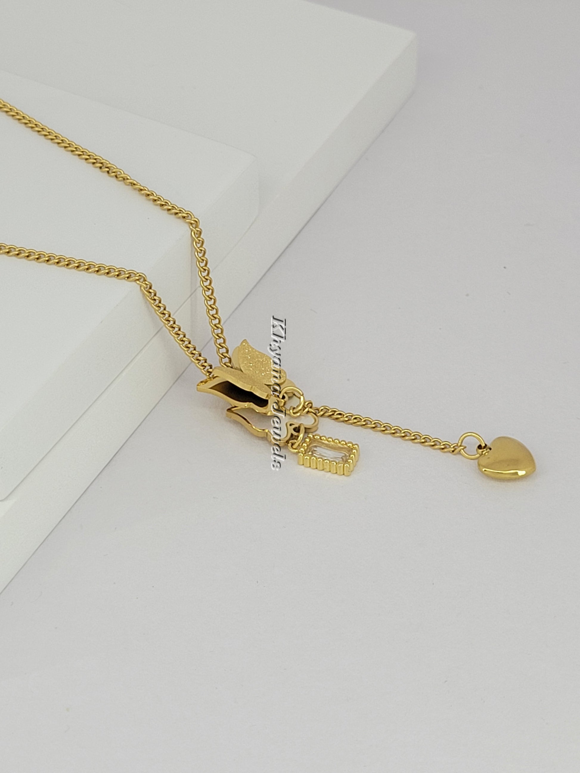 Butterfly Heart Drop Pendant Necklace