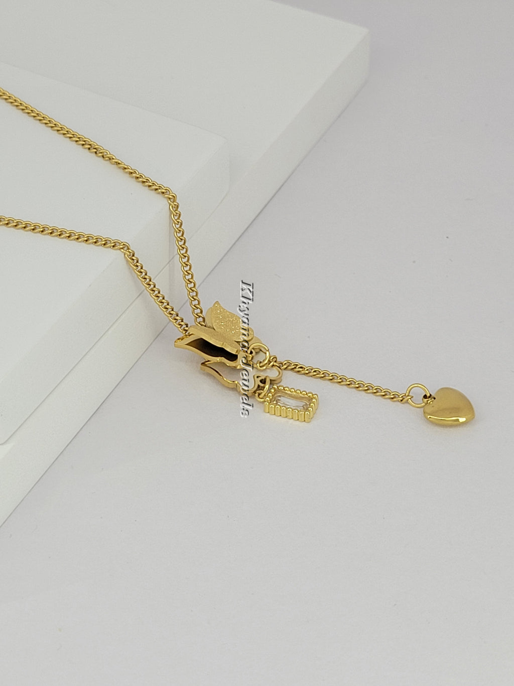 Butterfly Heart Drop Pendant Necklace
