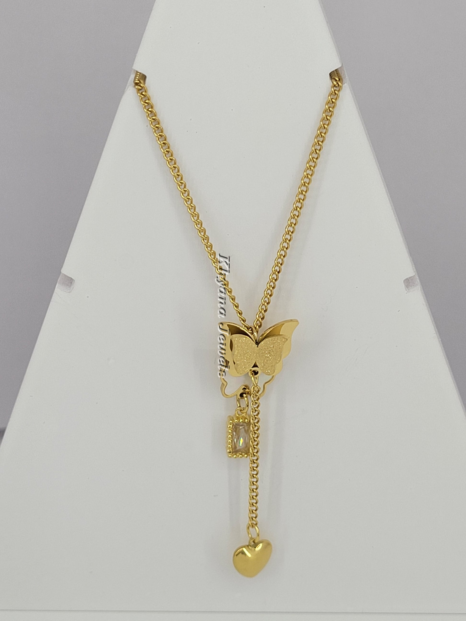 Butterfly Heart Drop Pendant Necklace