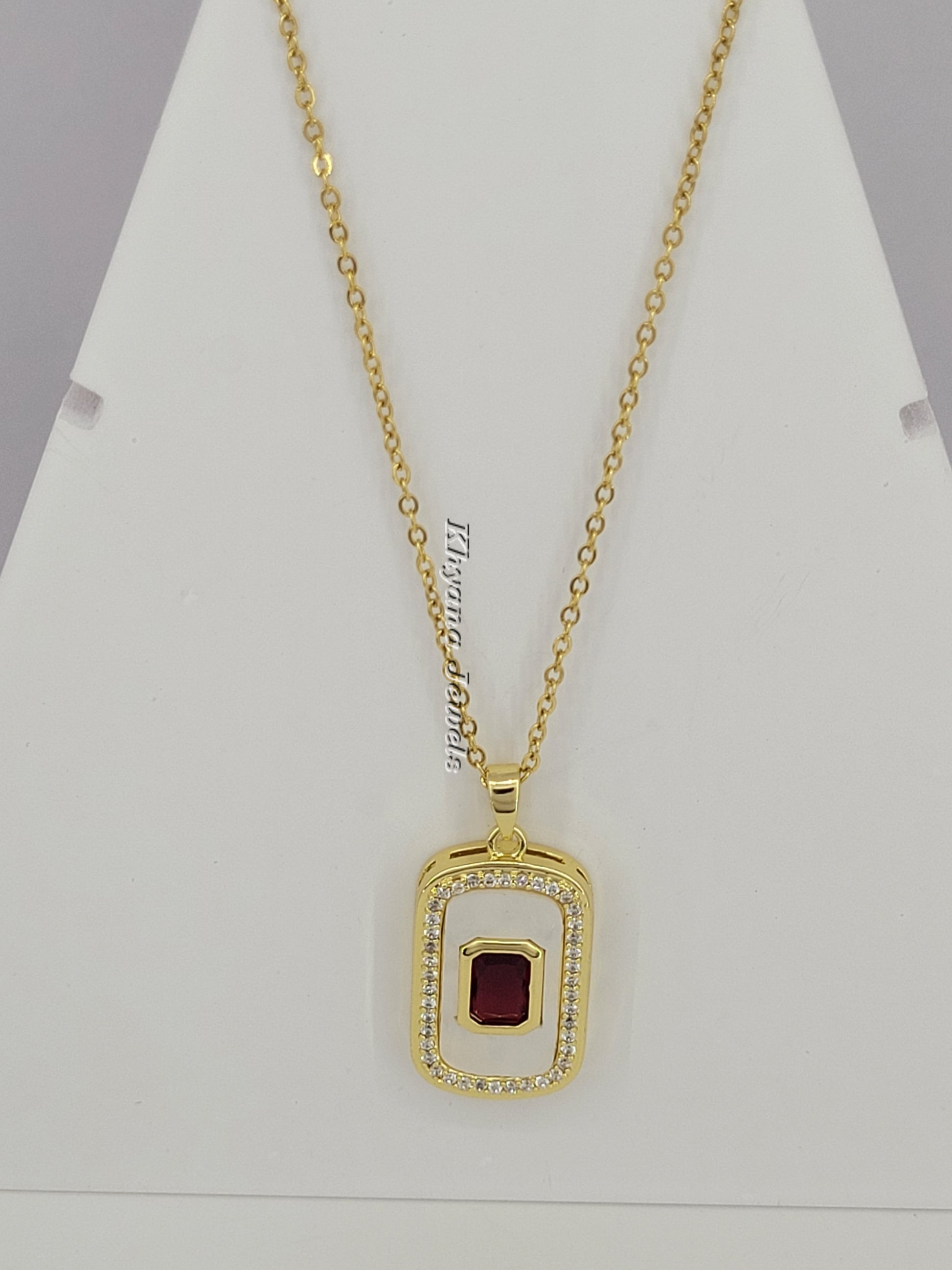Royal Red Rectangular Pendant Necklace