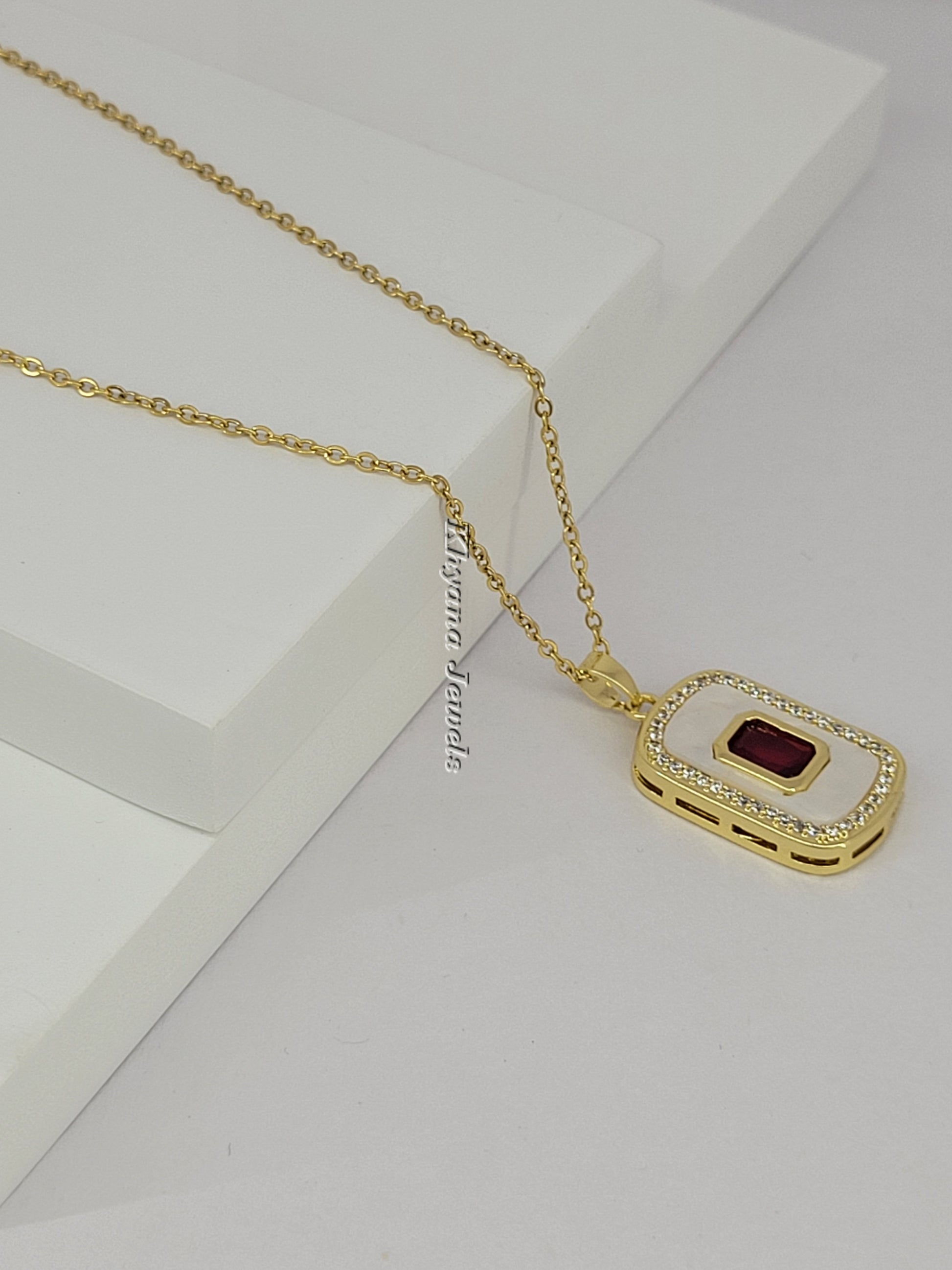 Royal Red Rectangular Pendant Necklace