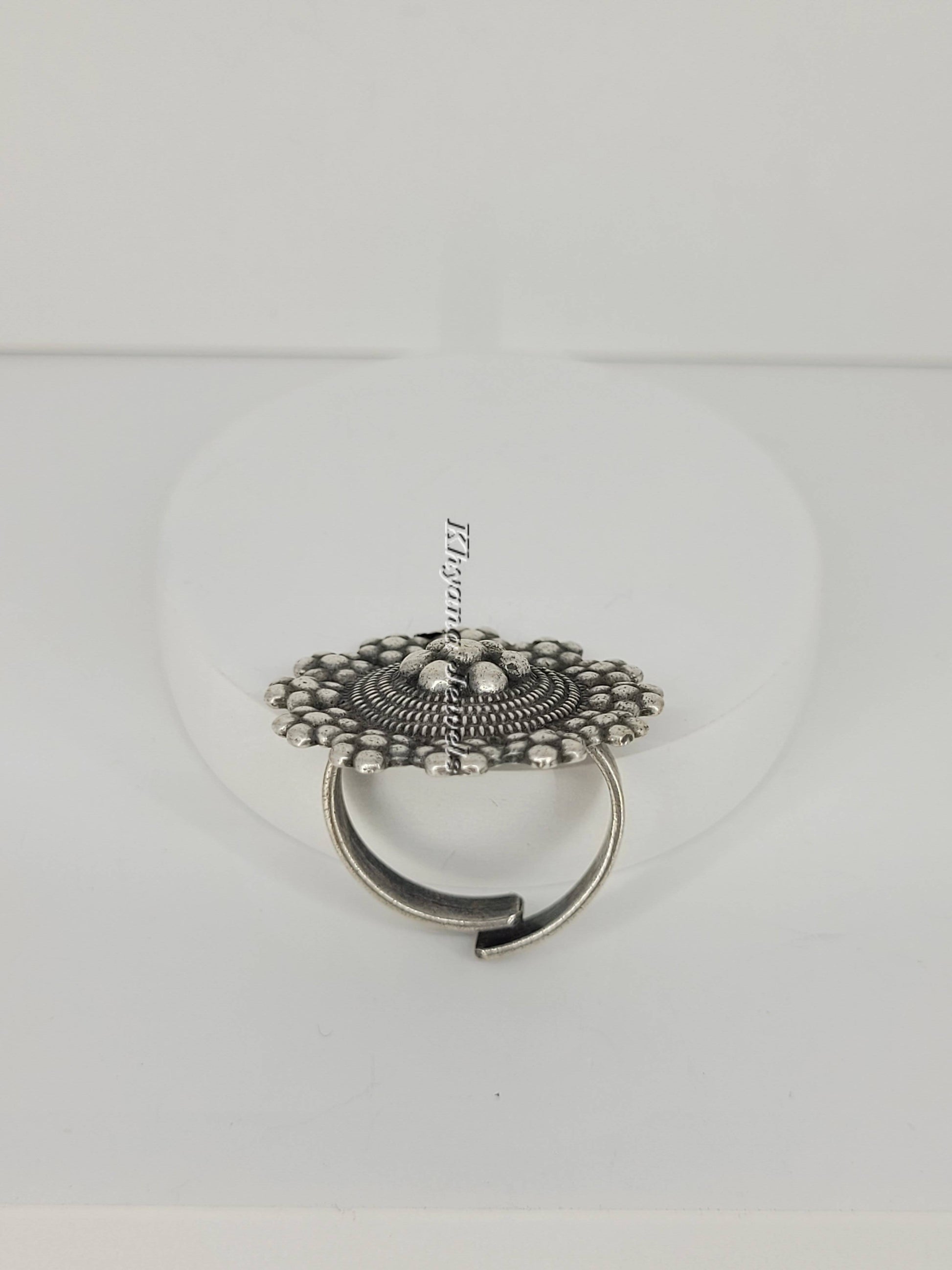Antique Oxidised Silver Floral Cluster Ring