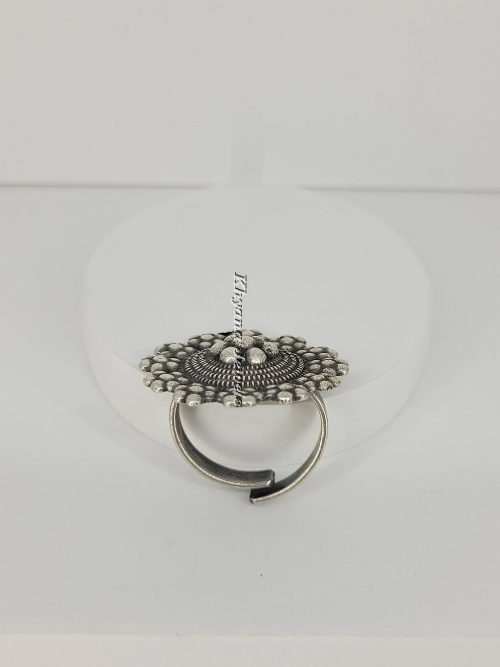 Antique Oxidised Silver Floral Cluster Ring