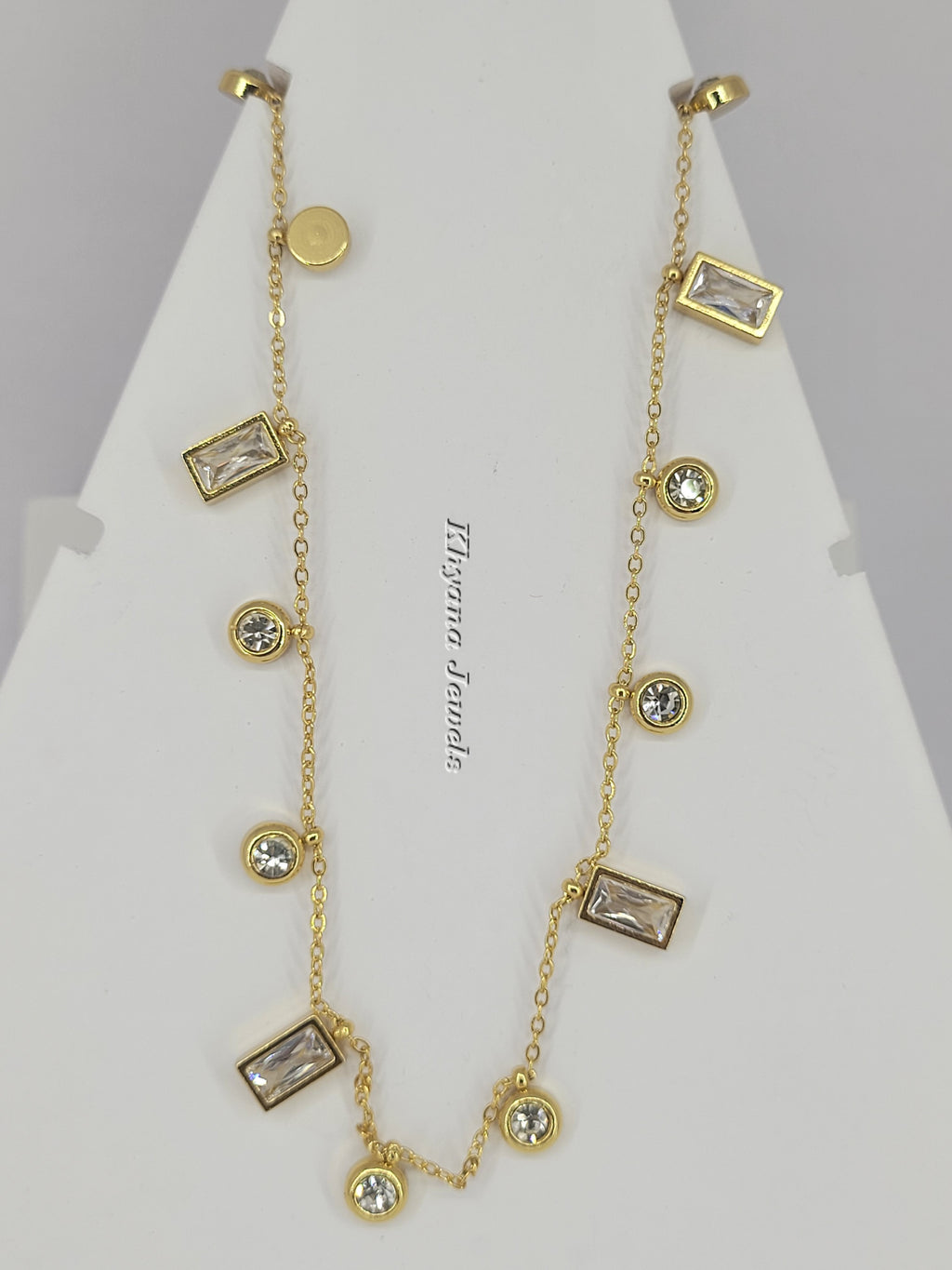 Rectangle & Round Stone Charm Necklace