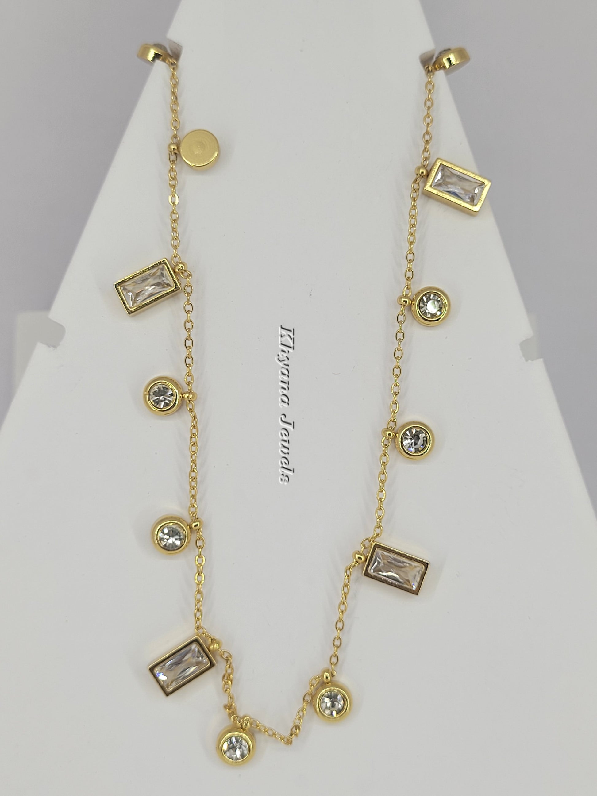 Rectangle & Round Stone Charm Necklace