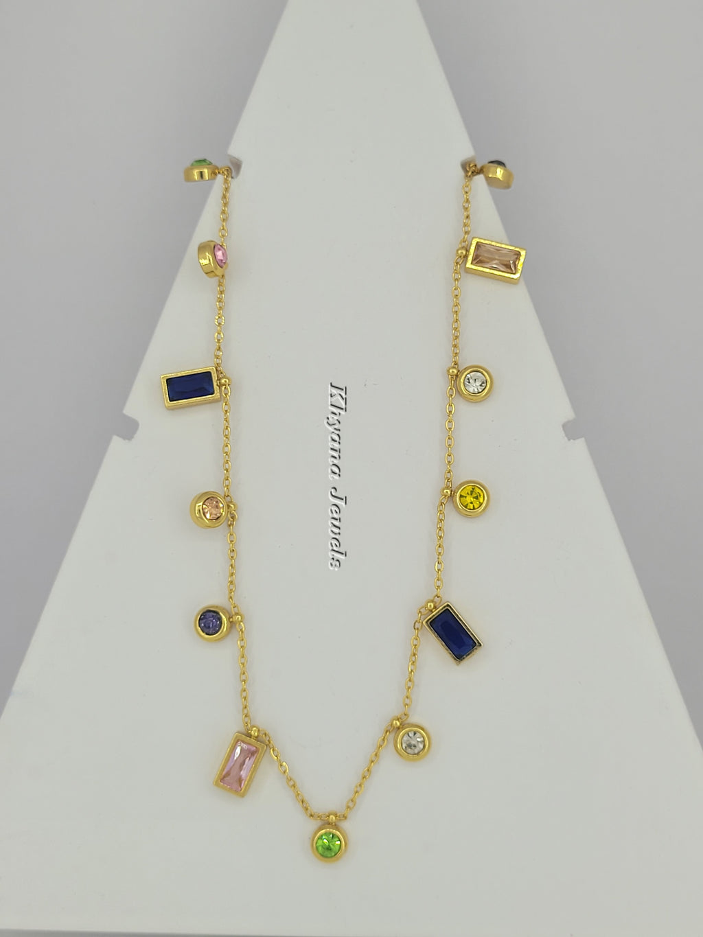 Rectangle & Round Stone Charm Colourful Necklace