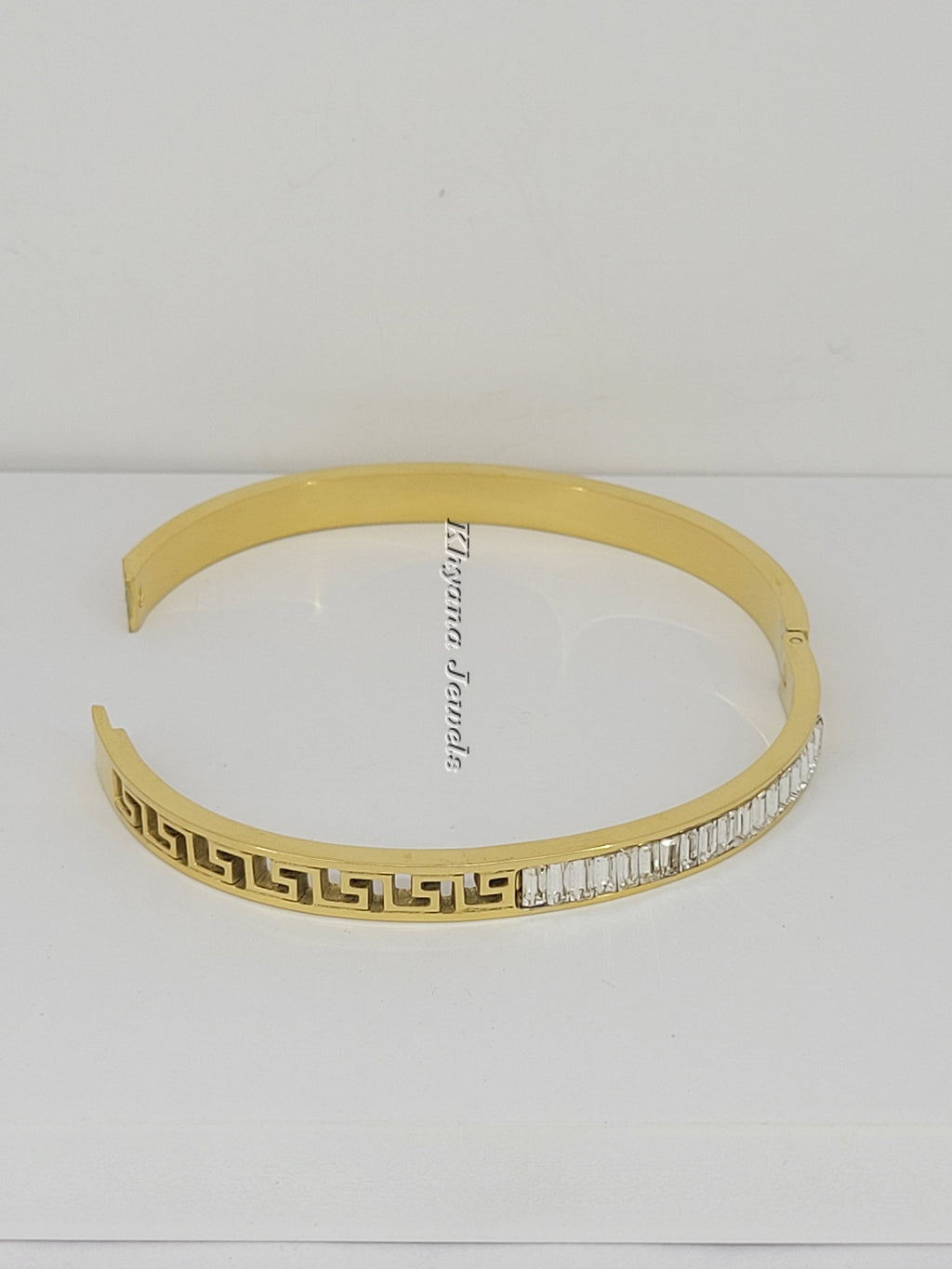 Greek Motif & Baguette Stone Bangle